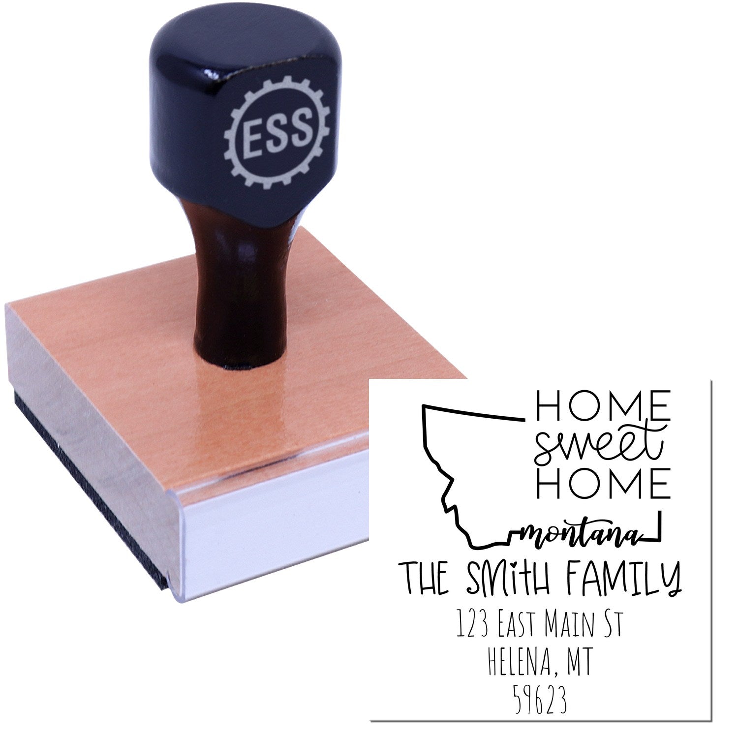 Wood Handle Montana Home Sweet Home Custom Address Label Stamper - Engineer Seal Stamps