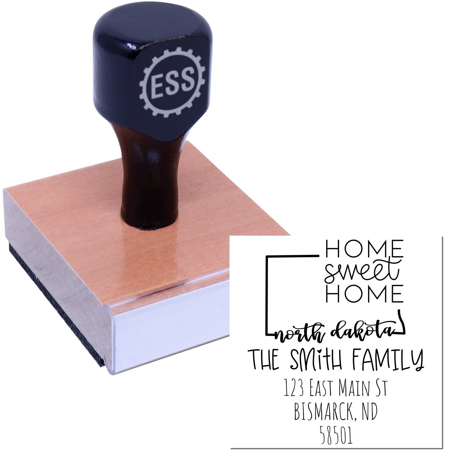 Wood Handle North Dakota Home Sweet Home Customized Name and Address Stamp - Engineer Seal Stamps