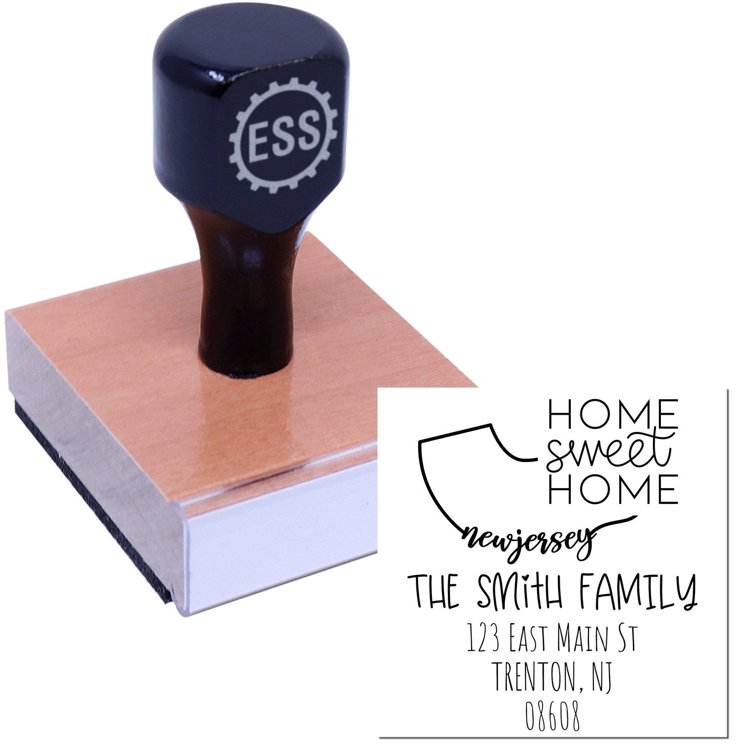 Wood Handle New Jersey Home Sweet Home Customized Address Rubber Stamp - Engineer Seal Stamps