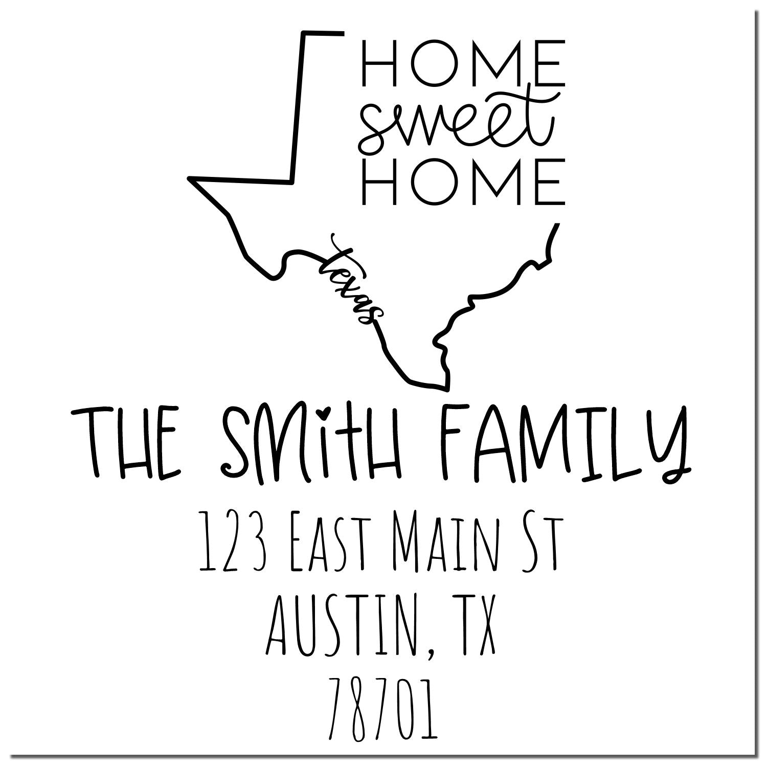 Slim Texas Home Sweet Home Customizable Address Stamp - Engineer Seal Stamps