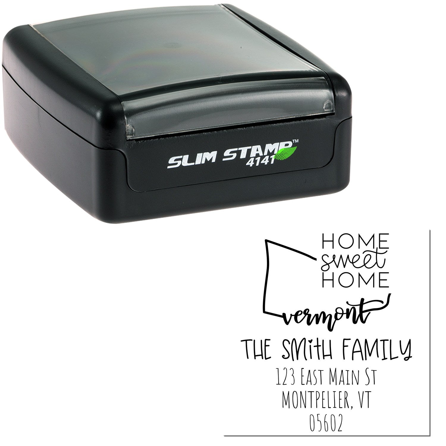 Slim Vermont Home Sweet Home Customizable Address Pre-Inked Stamp - Engineer Seal Stamps