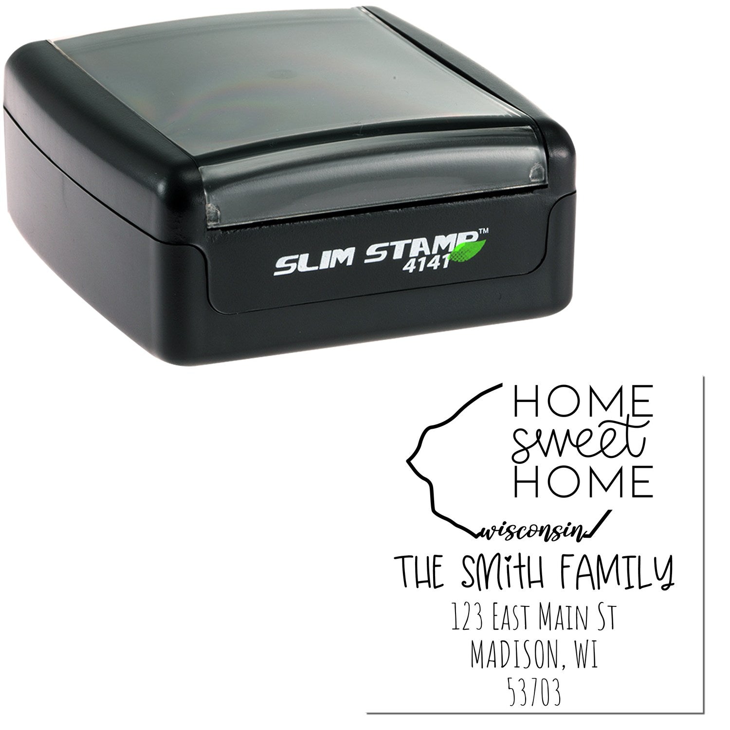 Slim Wisconsin Home Sweet Home Customizable Name and Address Stamp - Engineer Seal Stamps