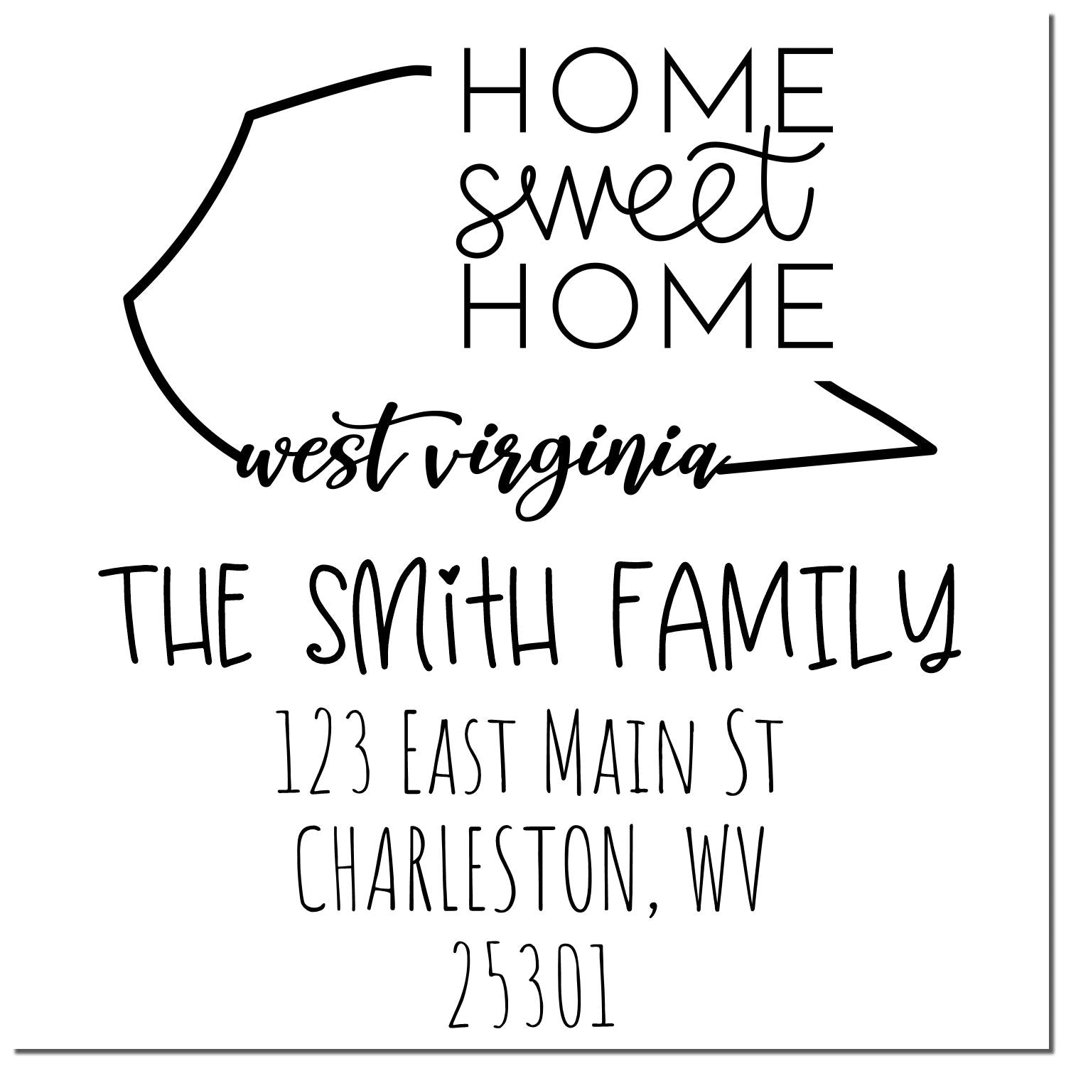 Slim West Virginia Home Sweet Home Customizable Return Address Pre-Inked Stamp - Engineer Seal Stamps