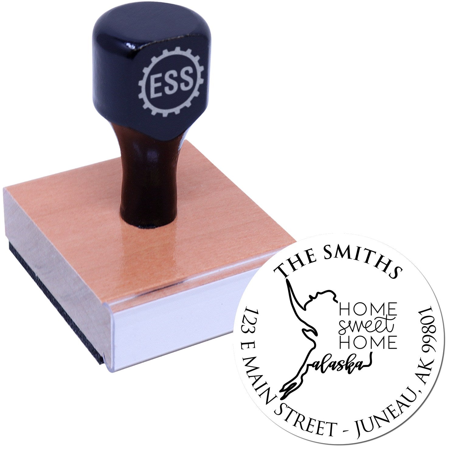 Wooden Handle Round Alaska State Home Sweet Home Address Label Stamp - Engineer Seal Stamps