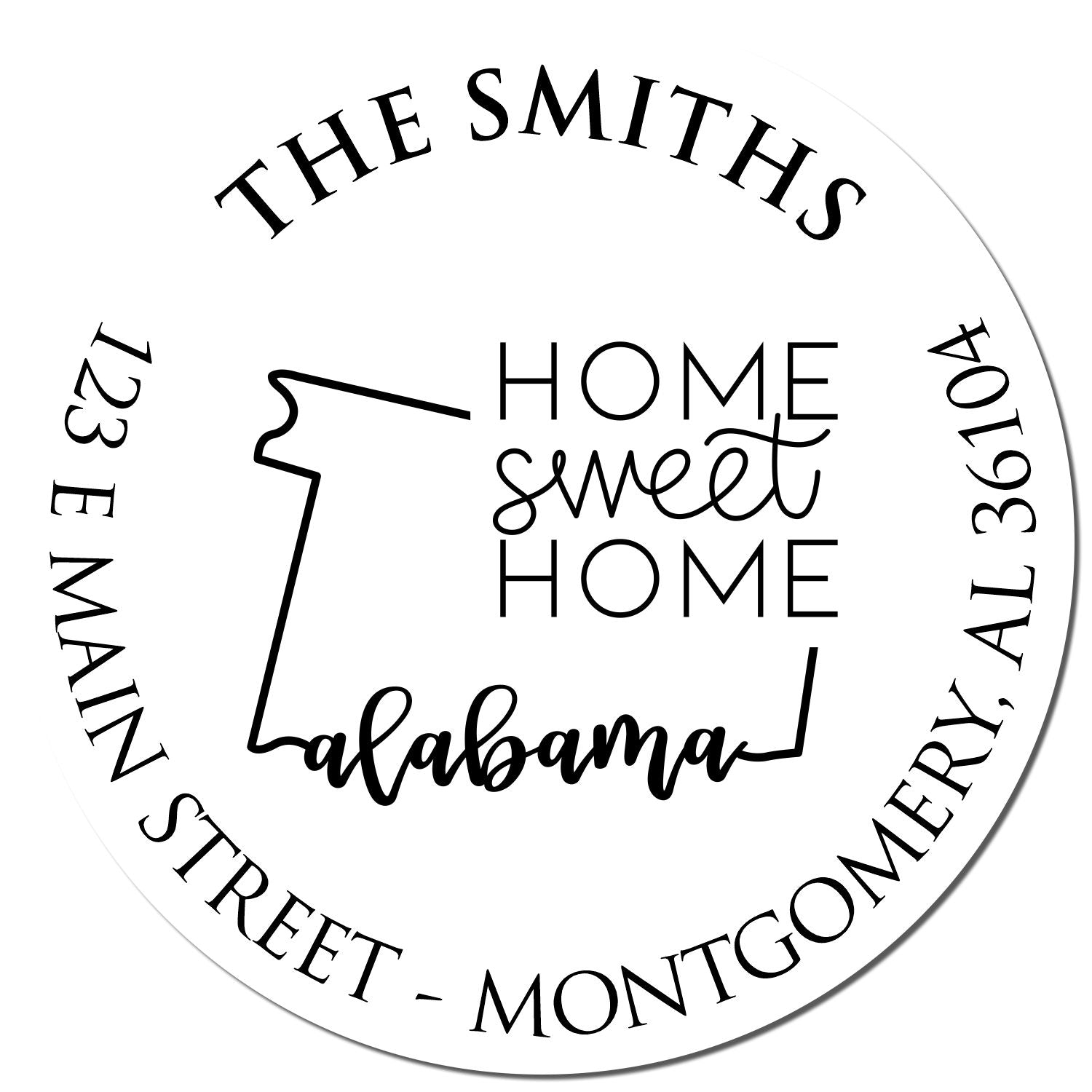 Wooden Handle Round Alabama State Home Sweet Home Address Label Rubber Stamp - Engineer Seal Stamps