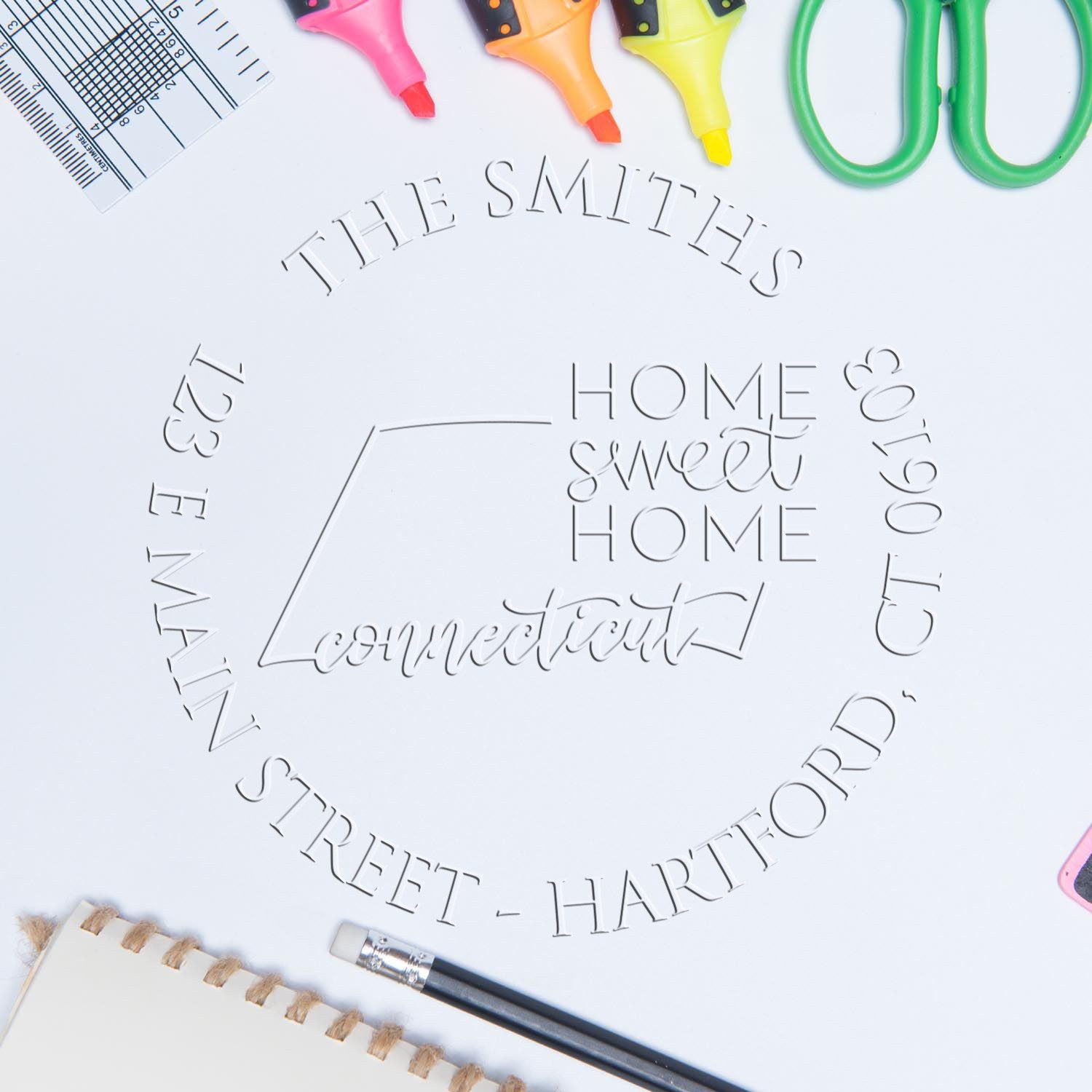 Round CT Soft Personalized Mailing Address Embossing Stamp