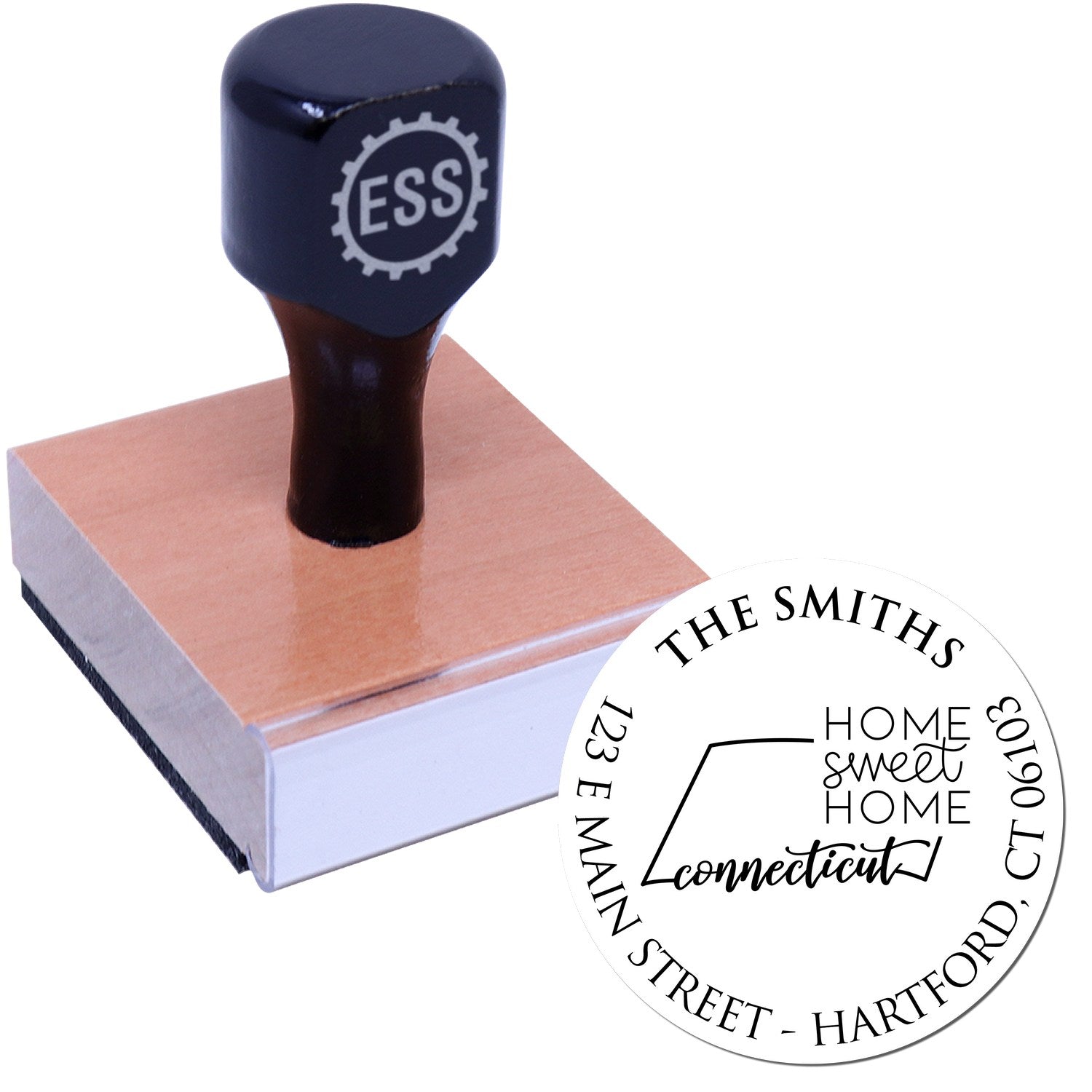 Wooden Handle Round Connecticut State Home Sweet Home Address Rubber Stamp - Engineer Seal Stamps