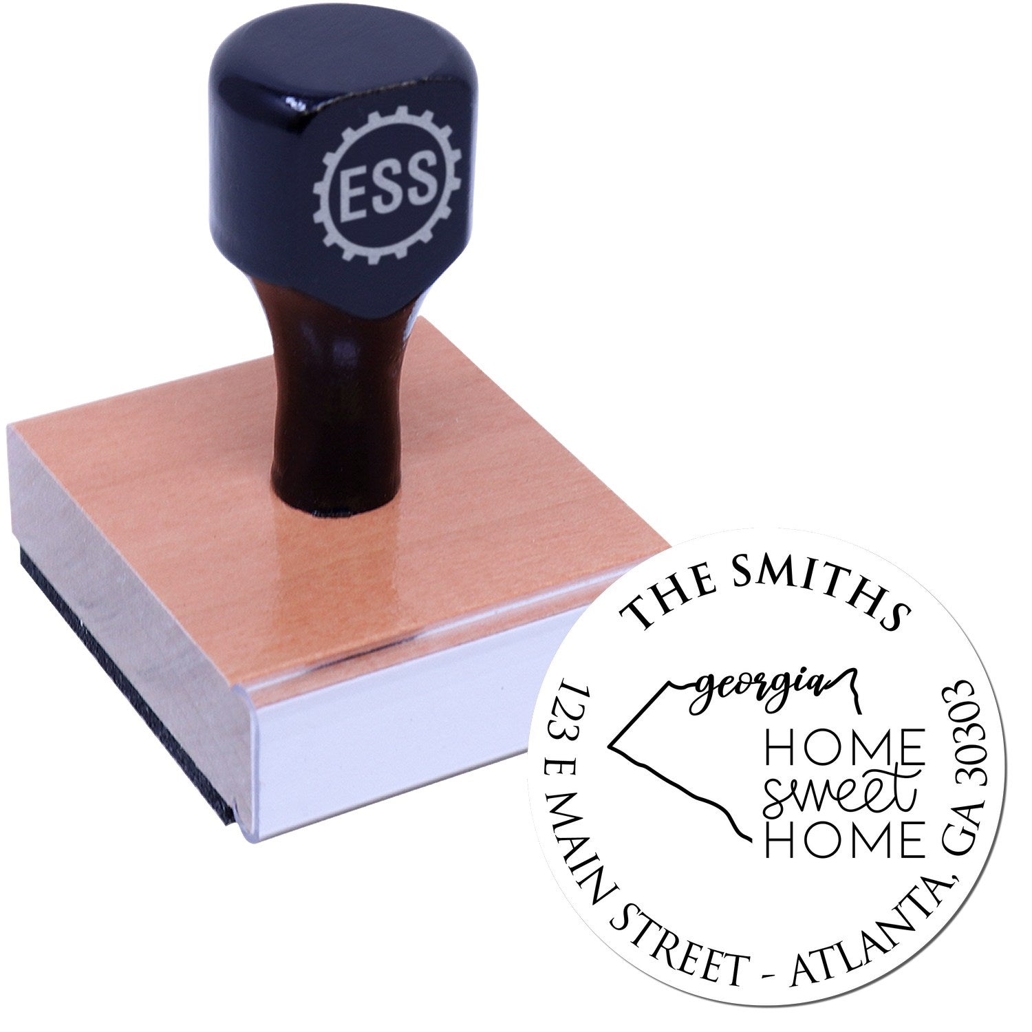 Wooden Handle Round Georgia State Home Sweet Home Custom Address Label Rubber Stamp - Engineer Seal Stamps