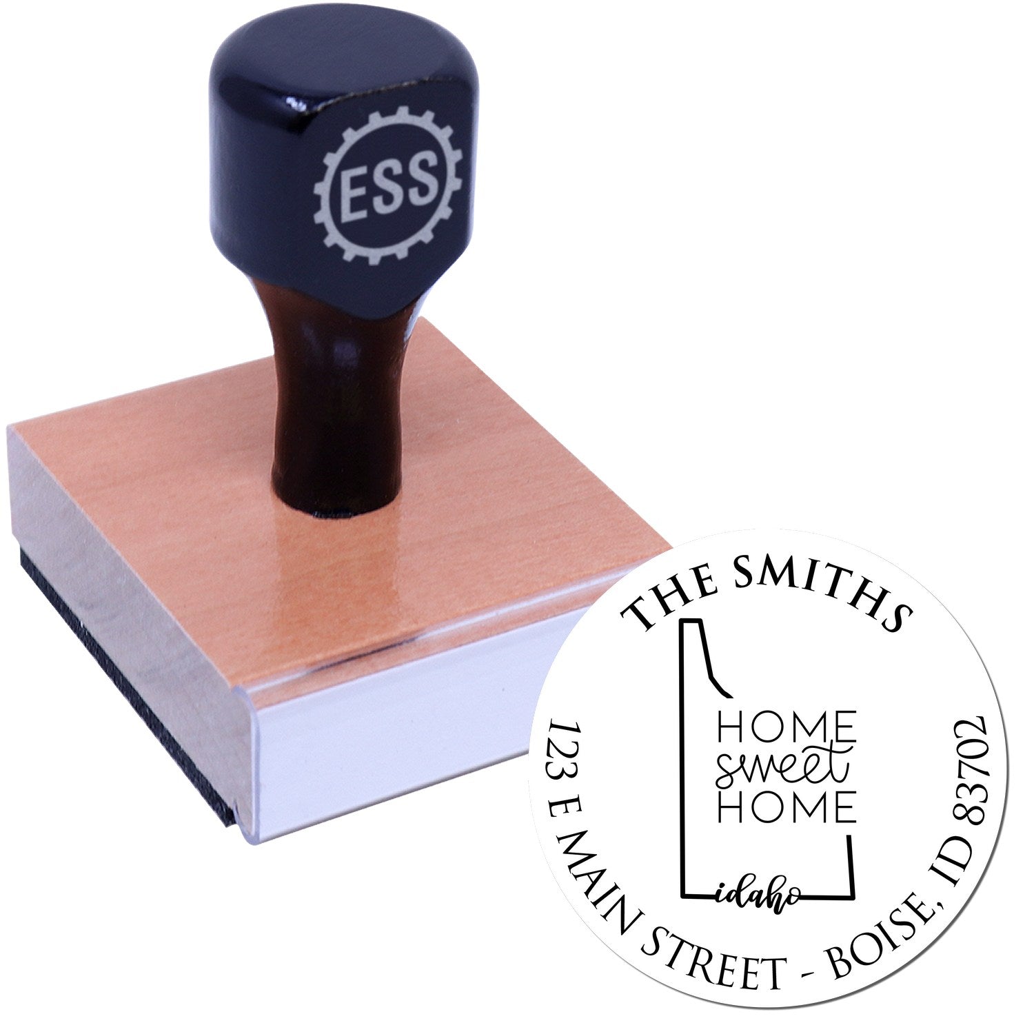 Wooden Handle Round Iowa State Home Sweet Home Custom Address Return Rubber Stamp - Engineer Seal Stamps