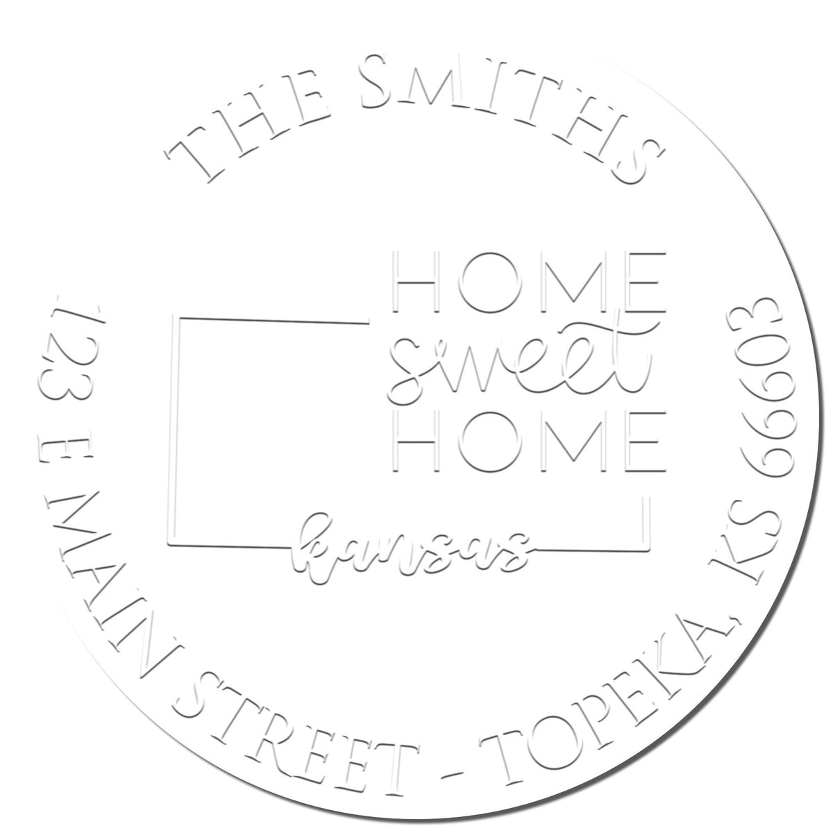 Shiny Round KS Soft Personalized Return Embossed Seal featuring a state love design with intricate embossed details.