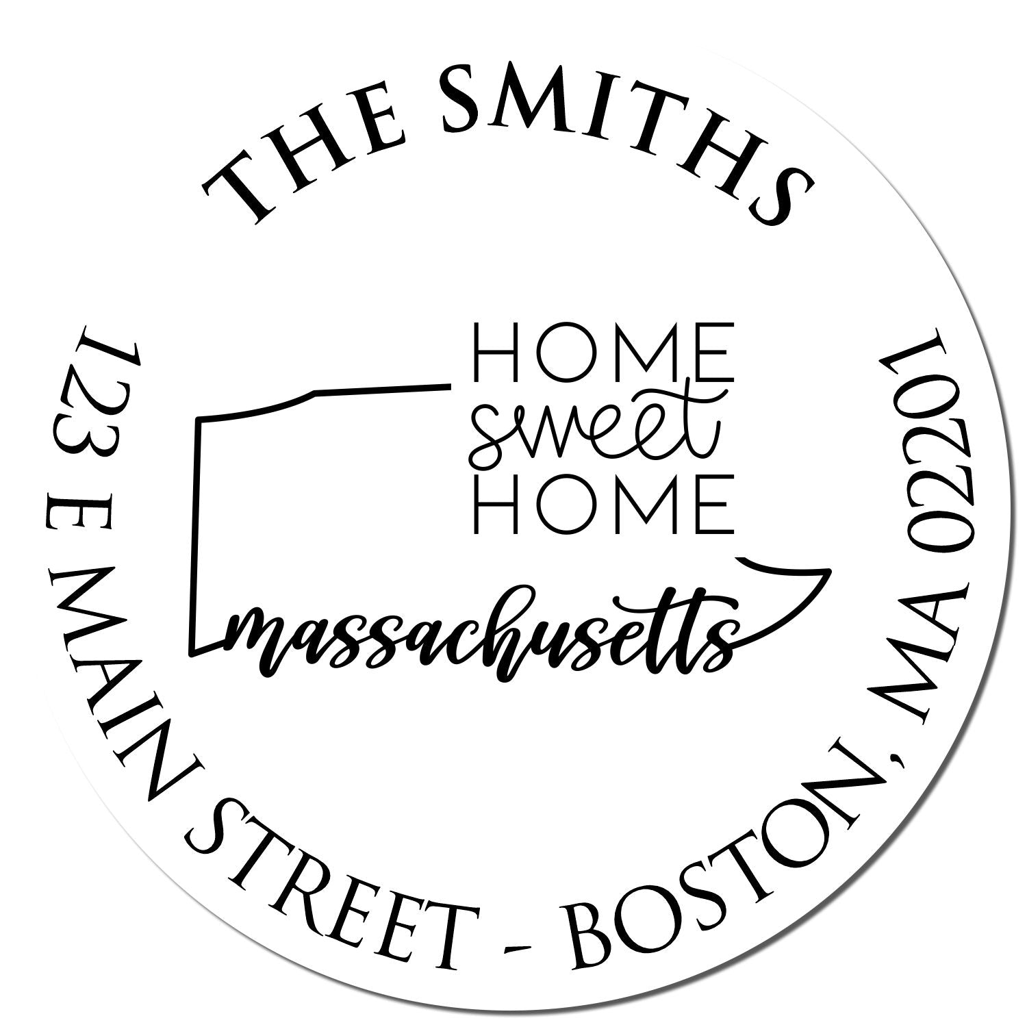 Slim Massachusetts State Home Sweet Home Custom-Made New Home Address Pre-Inked Stamp - Engineer Seal Stamps