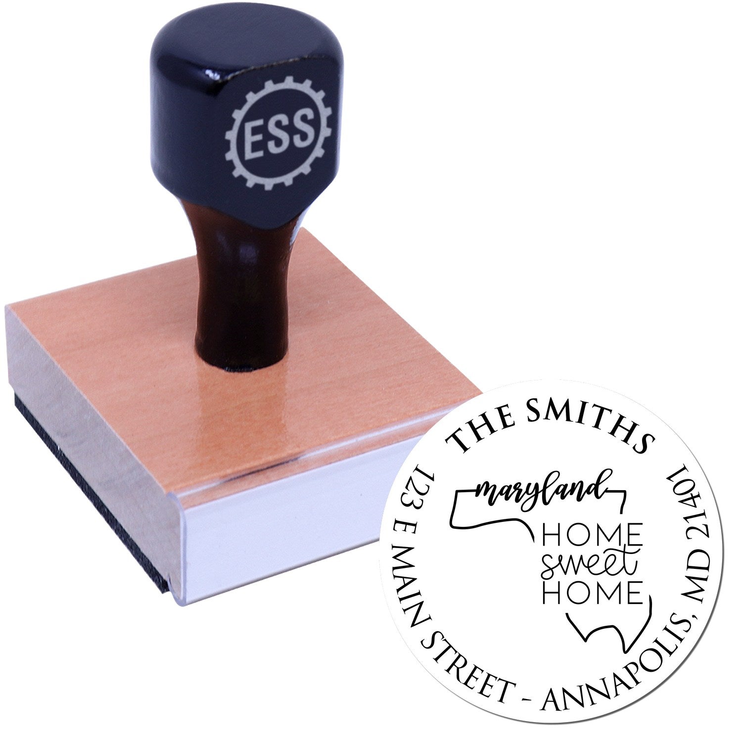 Wooden Handle Round Maryland State Home Sweet Home Custom Home Address For Envelopes Stamp - Engineer Seal Stamps