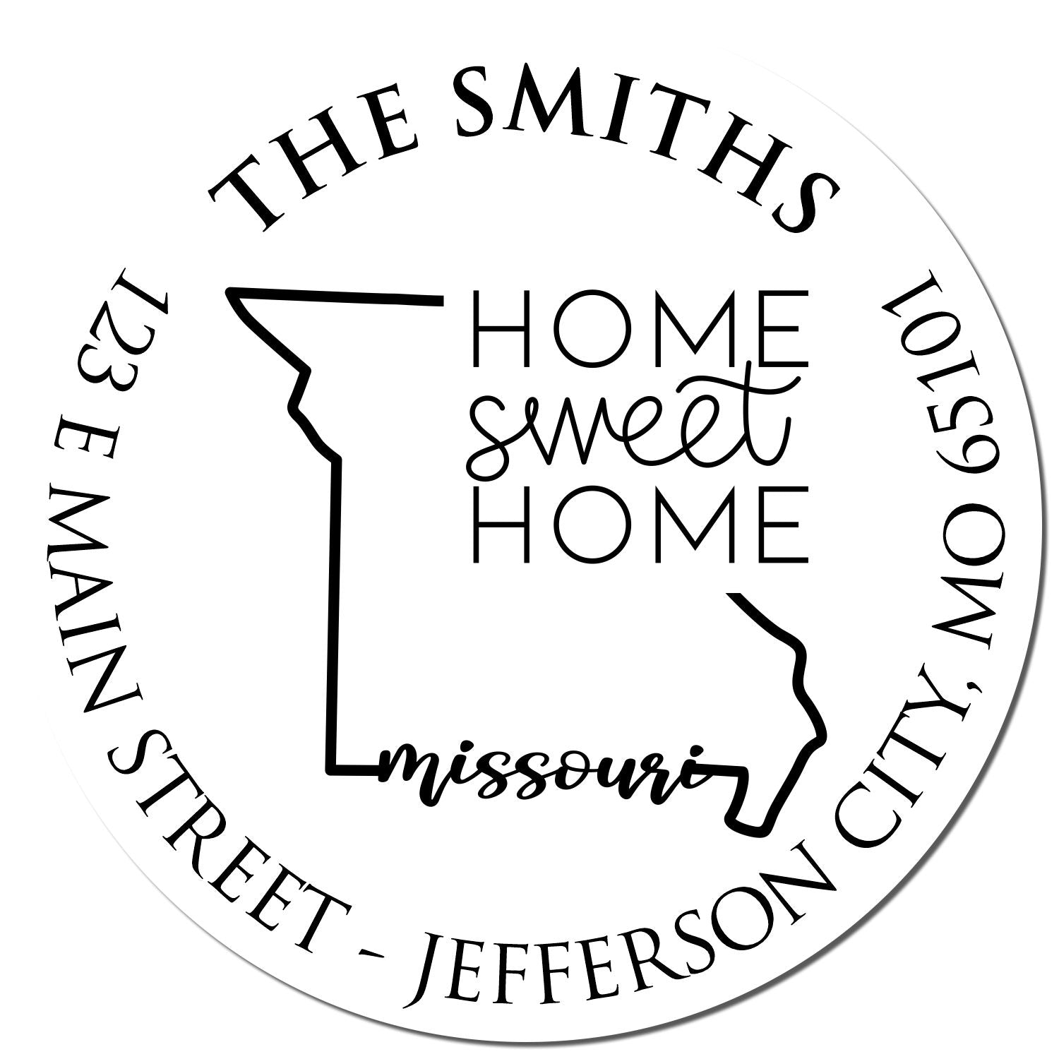 Round PSI Missouri State Home Sweet Home Personalized Address Return Stamp - Engineer Seal Stamps