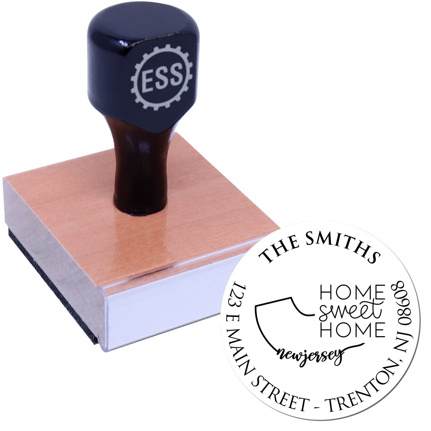 Wooden Handle Round New Jersey State Home Sweet Home Custom Mail Rubber Stamp - Engineer Seal Stamps