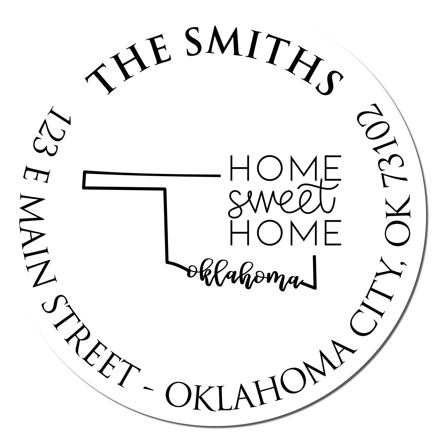 Round PSI Oklahoma State Home Sweet Home Personalized Mail Address Pre-Inked Stamp - Engineer Seal Stamps