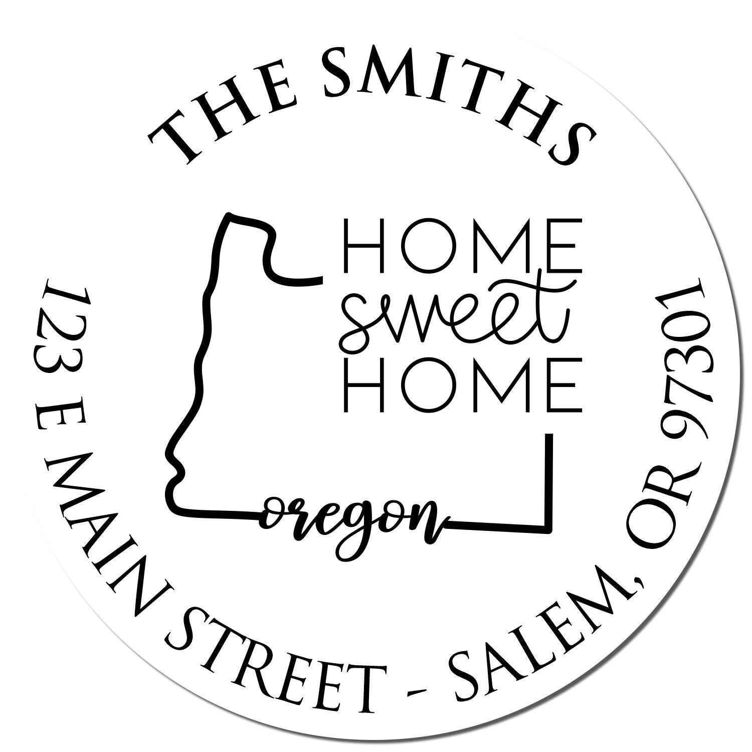 Round PSI Oregon State Home Sweet Home Personalized Mail Address Stamp - Engineer Seal Stamps