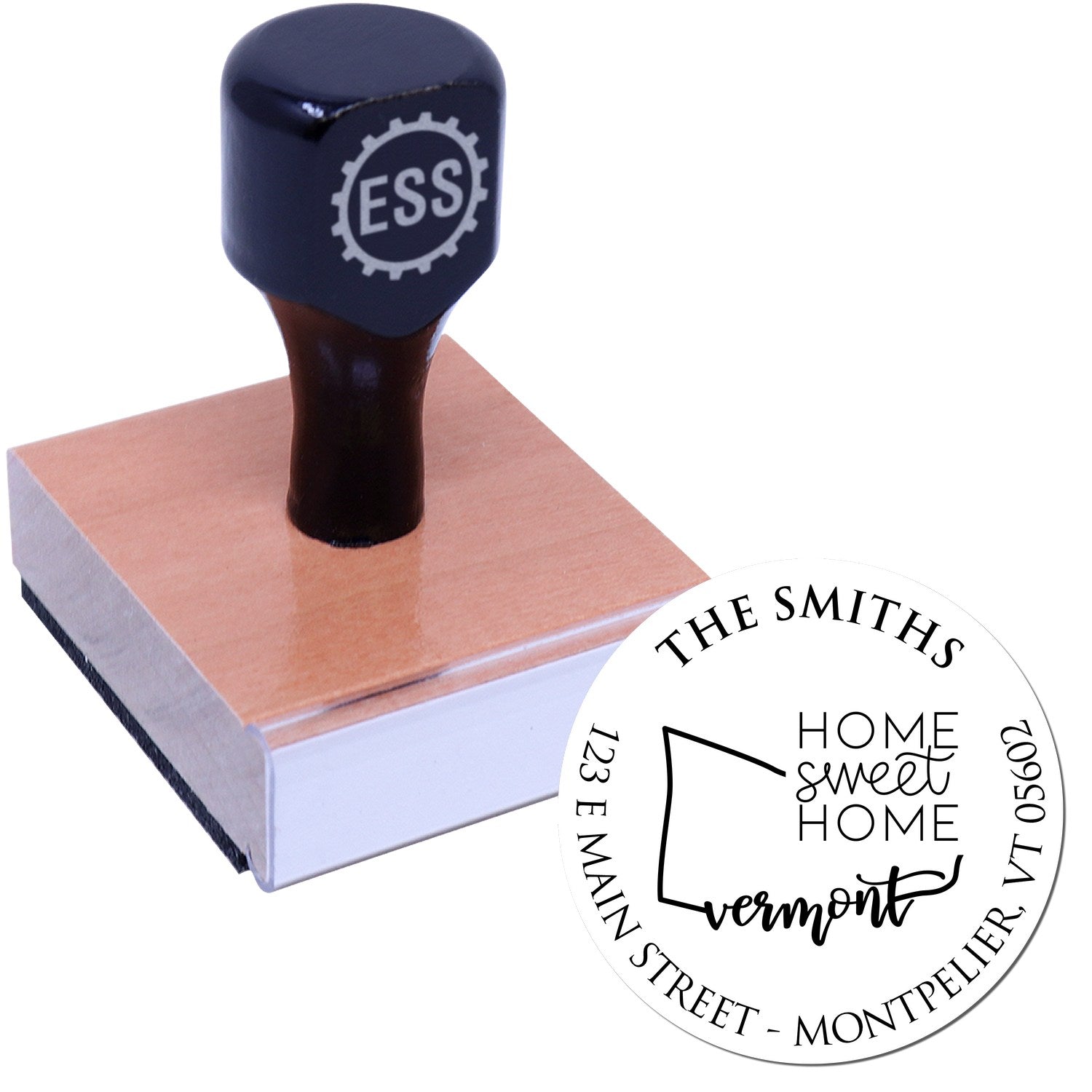 Wooden Handle Round Vermont State Home Sweet Home Custom New Home Address Rubber Stamp - Engineer Seal Stamps
