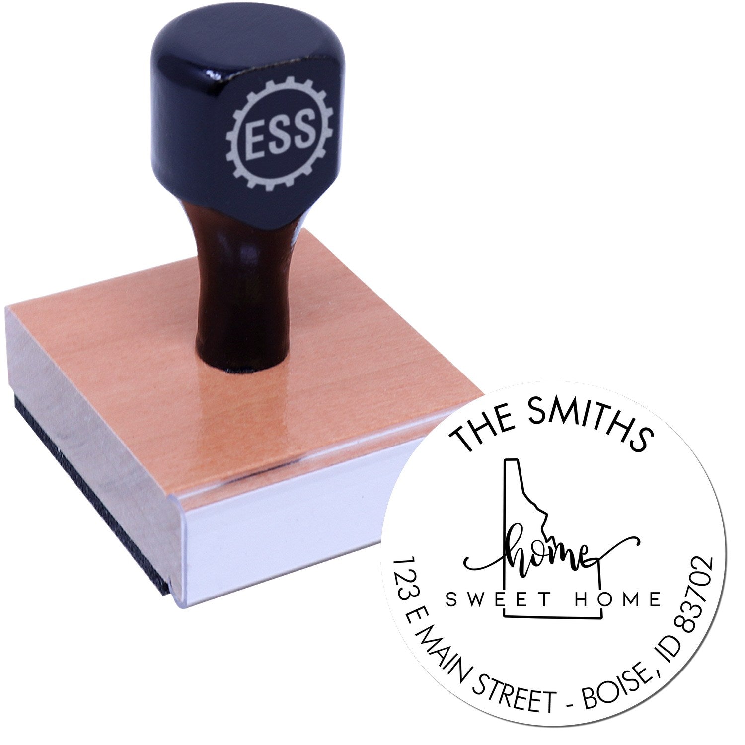 Wooden Handle Round Home Sweet Home for Idaho Customizable Home Address Rubber Stamp - Engineer Seal Stamps