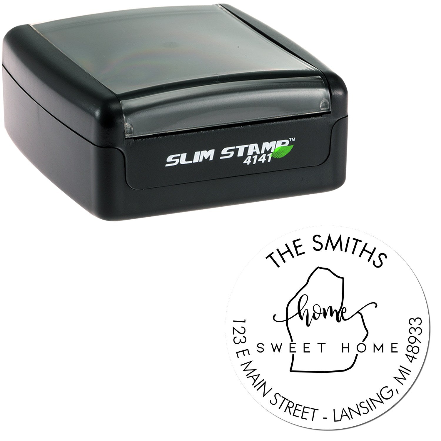 Slim Home Sweet Home for Michigan Personalized Mailing Address Pre-Inked Stamp - Engineer Seal Stamps