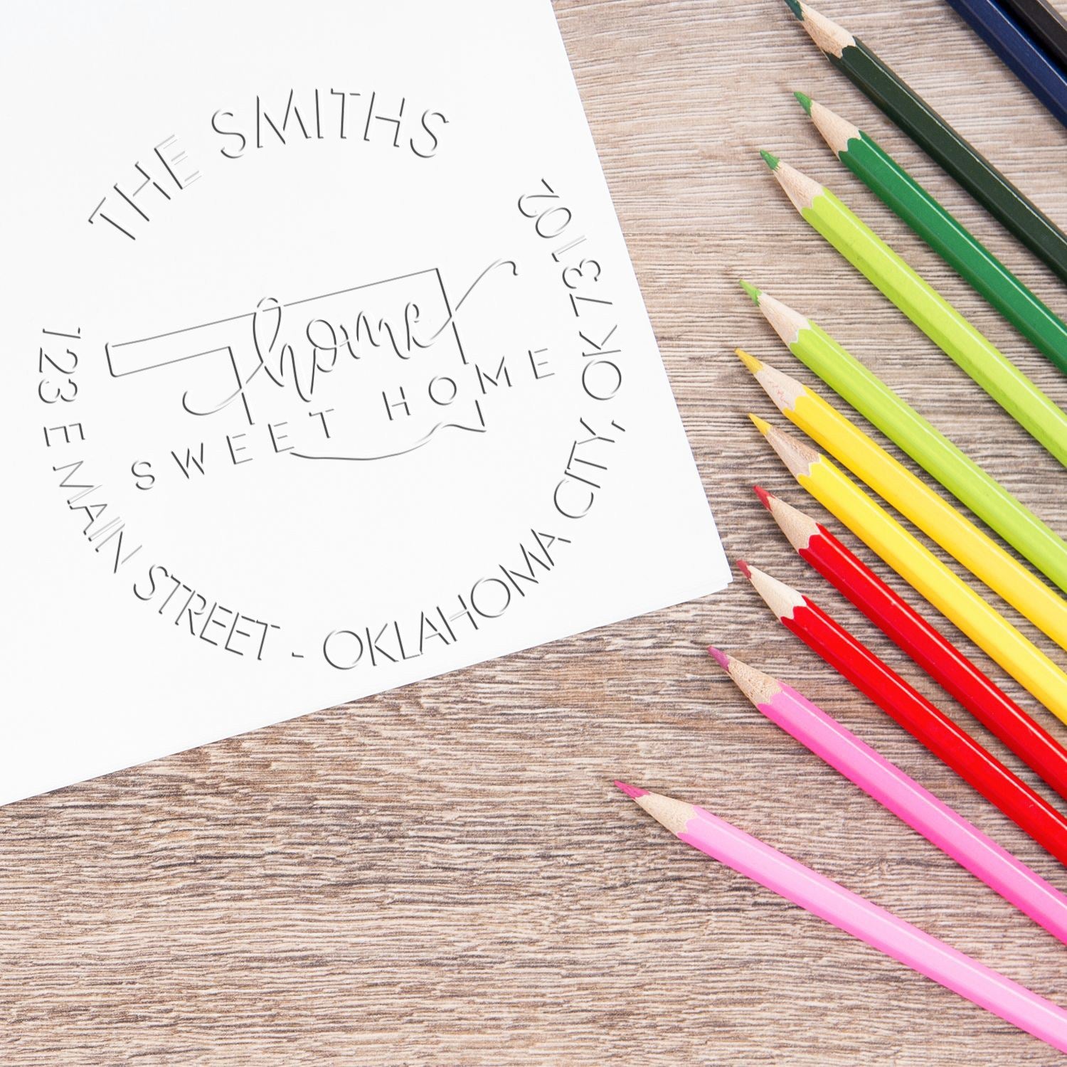 Home Sweet Home Oklahoma Hybrid Personalizable Return Embossing Seal - Engineer Seal Stamps