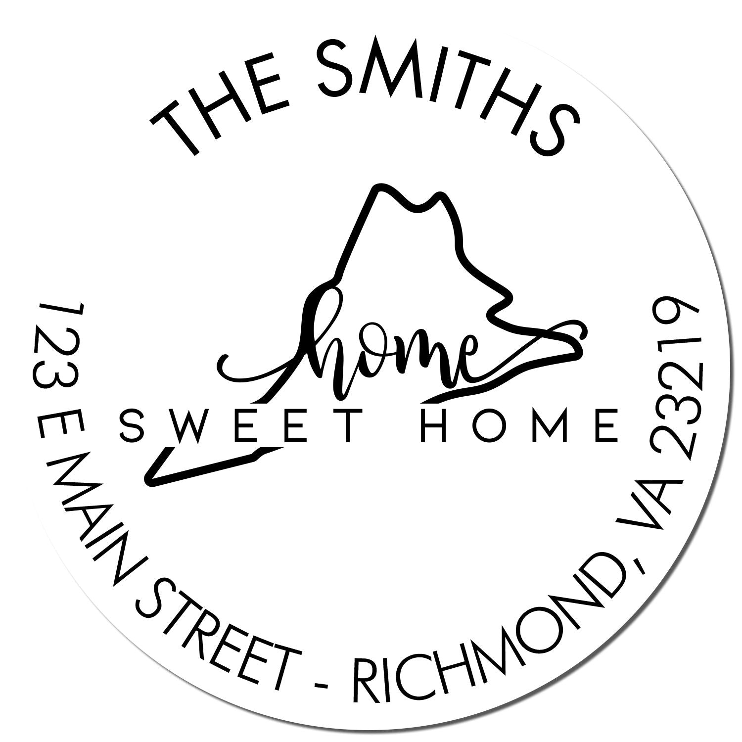 Round PSI Home Sweet Home for Virginia Custom Mailing Stamp - Engineer Seal Stamps