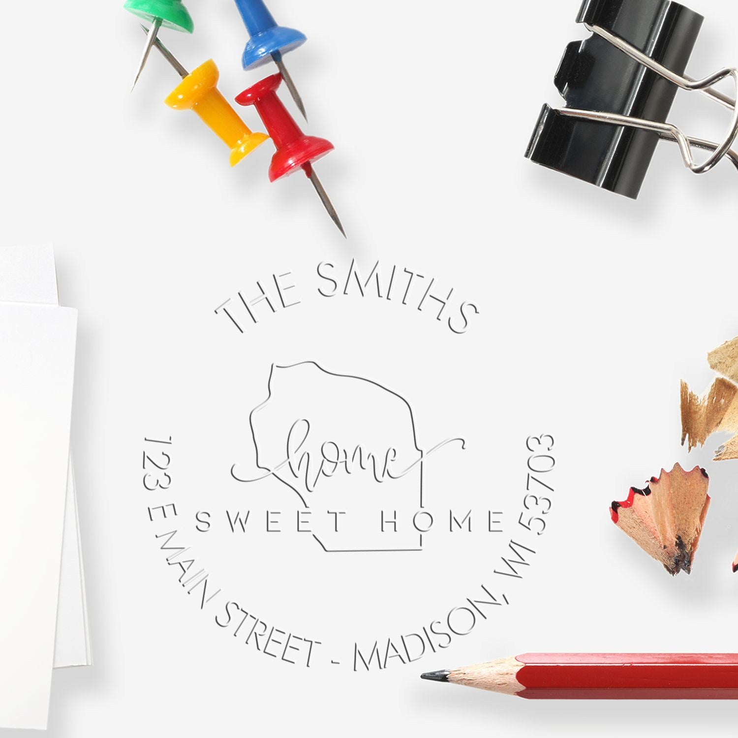 Home Sweet Home Desk Handcrafted Mailing Address Stamp Embosser for WI - Engineer Seal Stamps