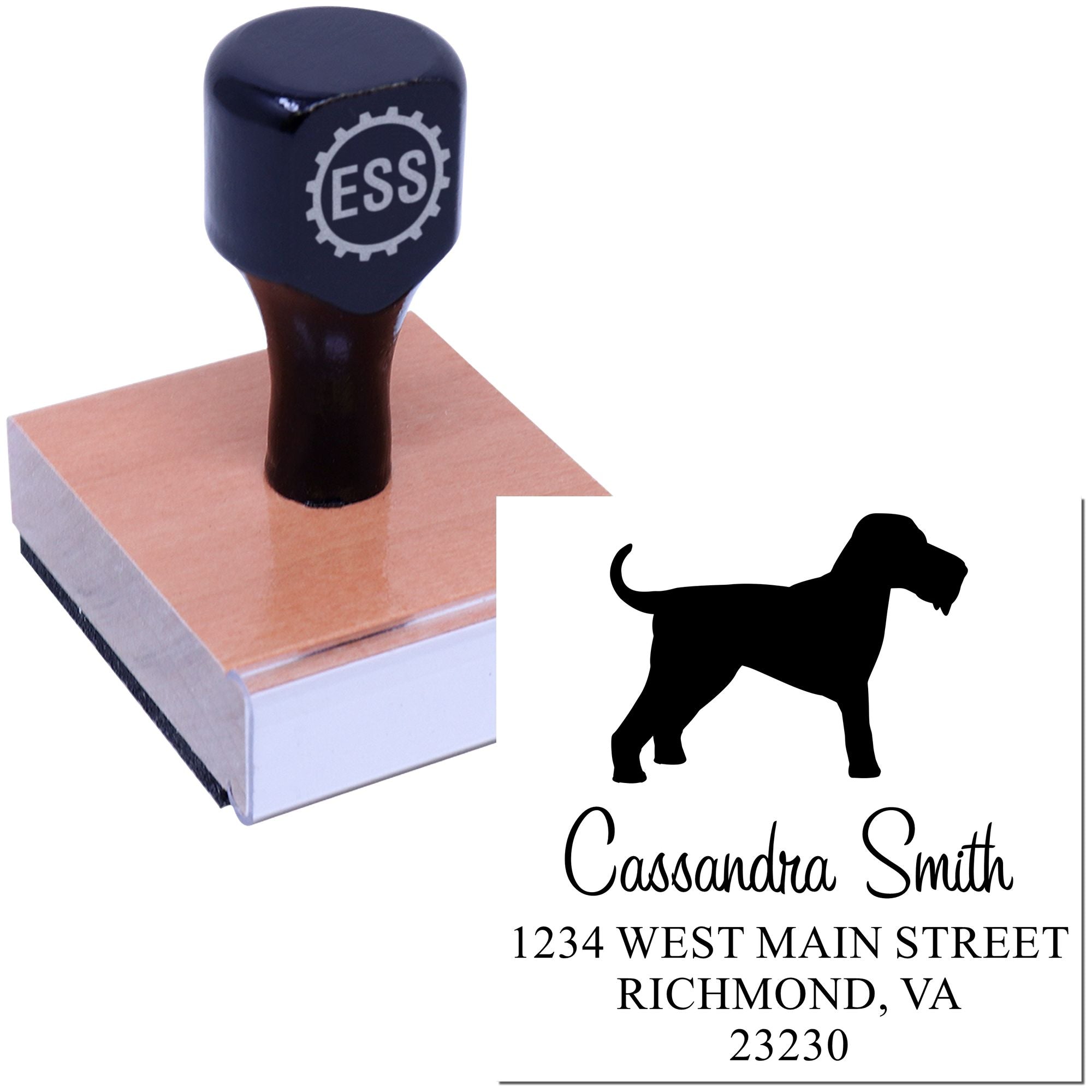 Wood Handle Airedale Terrier Address Label Rubber Stamp - Engineer Seal Stamps