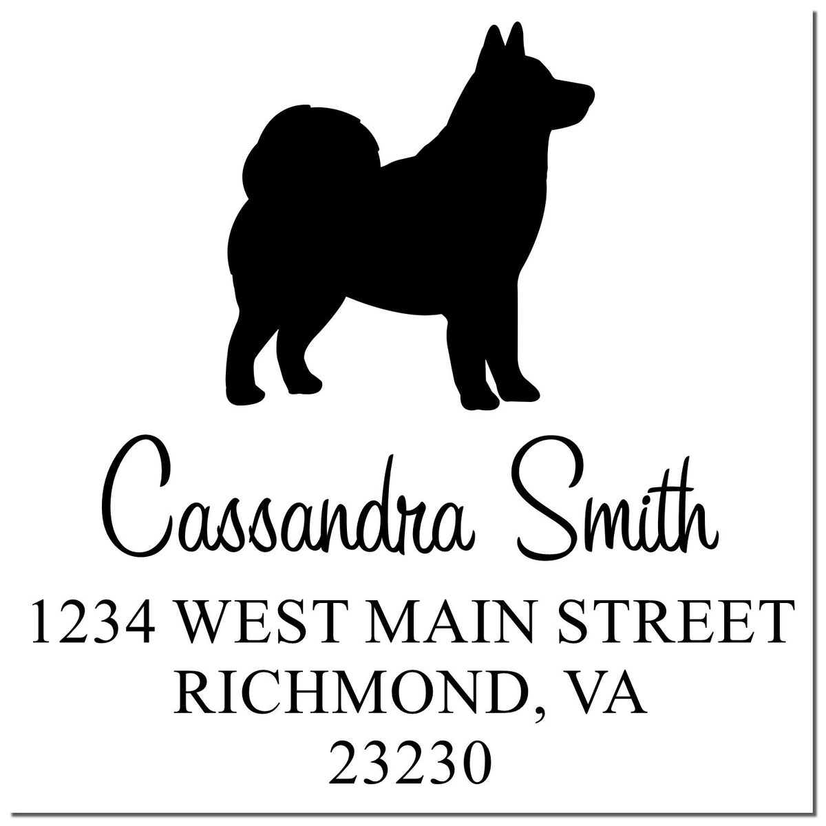 Custom black stamp and seal with dog silhouette, Cassandra Smith, Richmond VA 23230