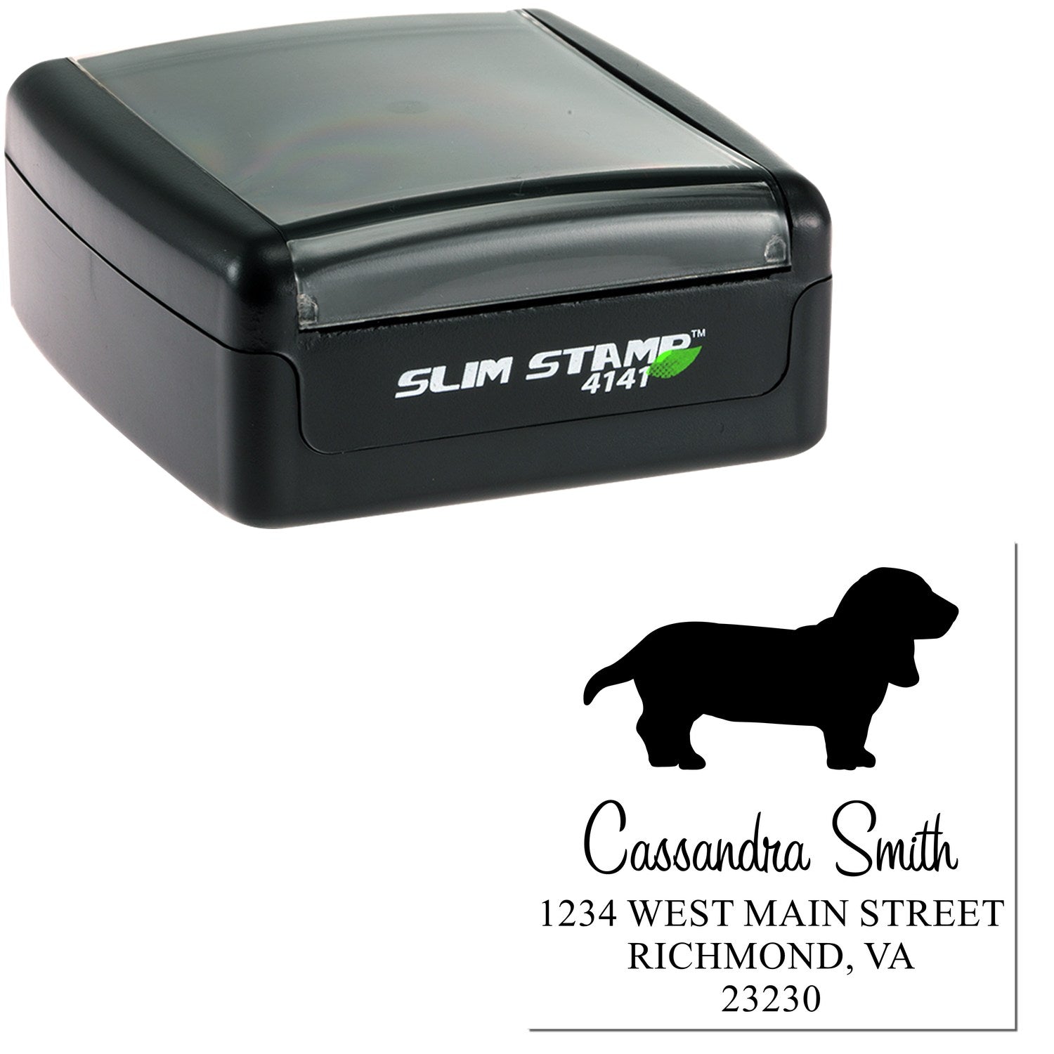 Slim Pre-Inked Basset Hound Personalizable Mail Rubber Stamp - Engineer Seal Stamps