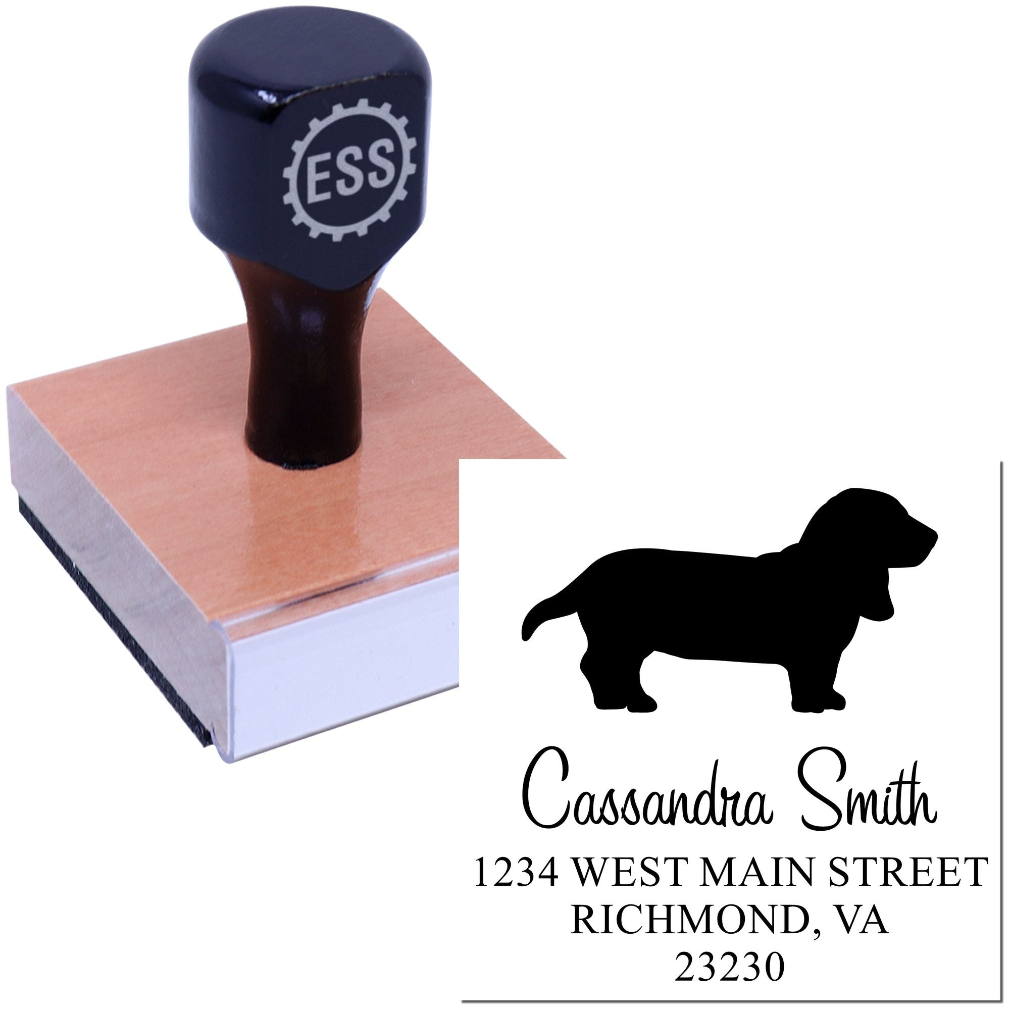 Wood Handle Basset Hound Address Label Stamp - Engineer Seal Stamps