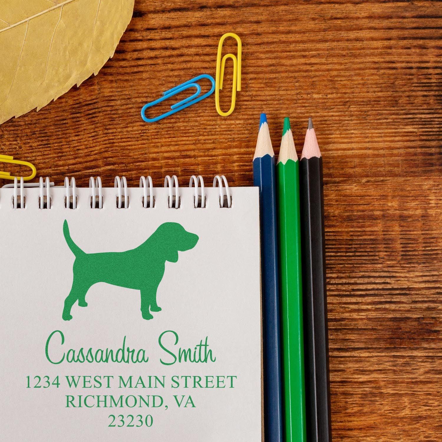 Wood Handle Beagle Address Label Stamp for Envelopes - Engineer Seal Stamps