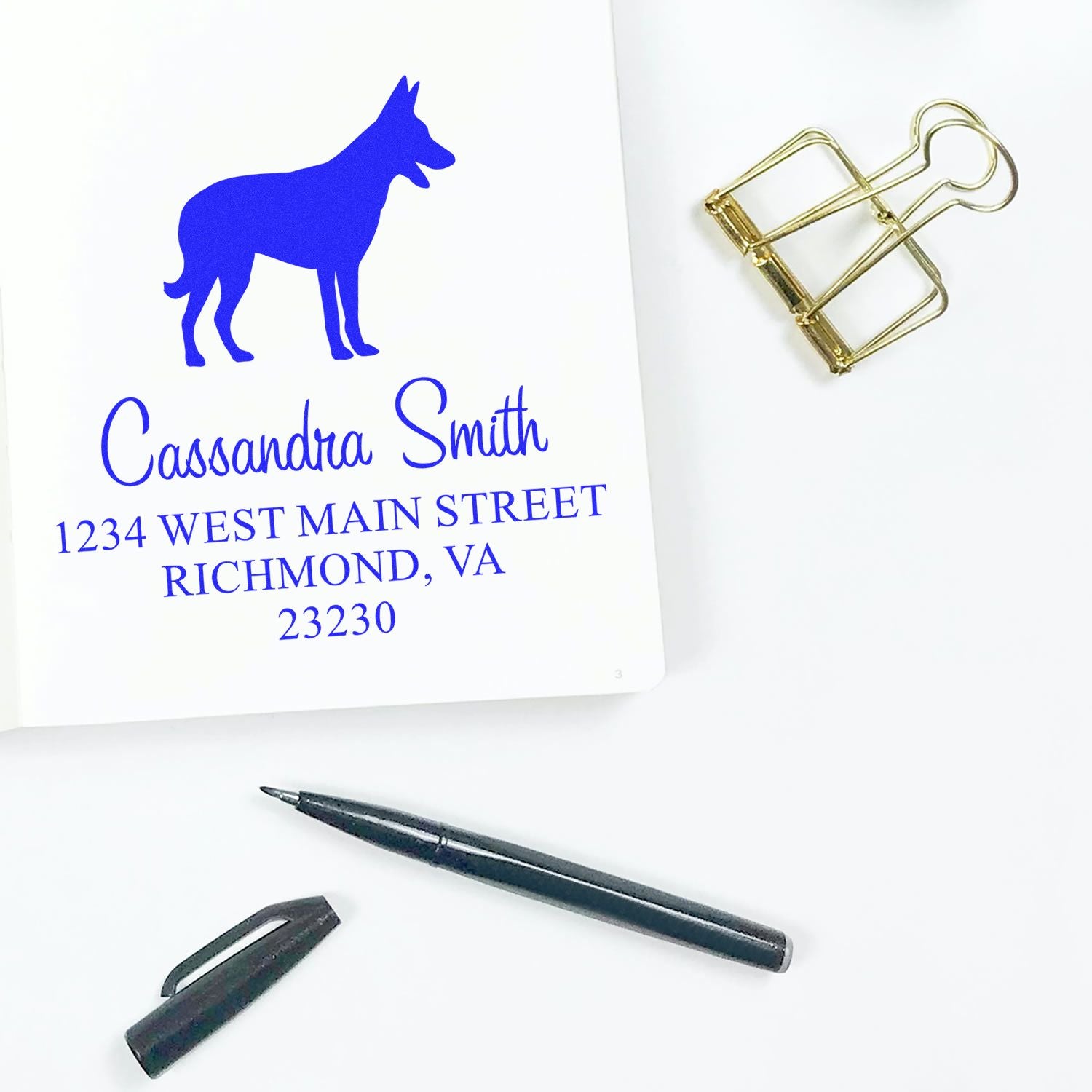 Wood Handle Belgian Malinois Address Label Stamp for Envelopes - Engineer Seal Stamps