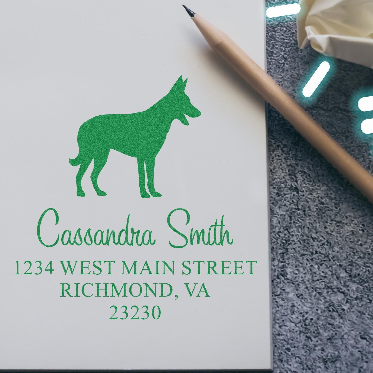 PSI Pre-Inked Belgian Malinois Handcrafted Dog Lover's Address Stamper - Engineer Seal Stamps