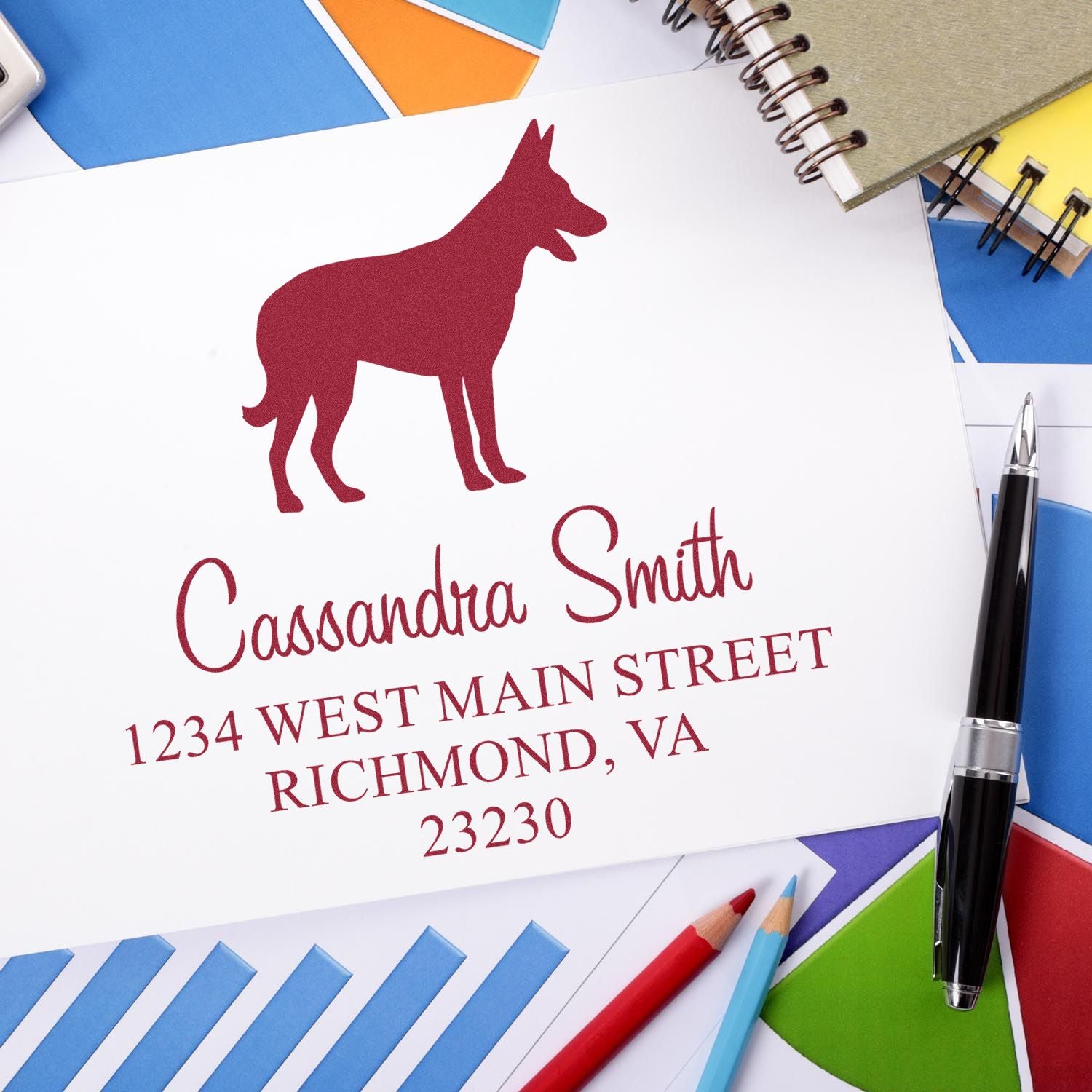 PSI Pre-Inked Belgian Malinois Handcrafted Dog Lover's Address Stamper - Engineer Seal Stamps