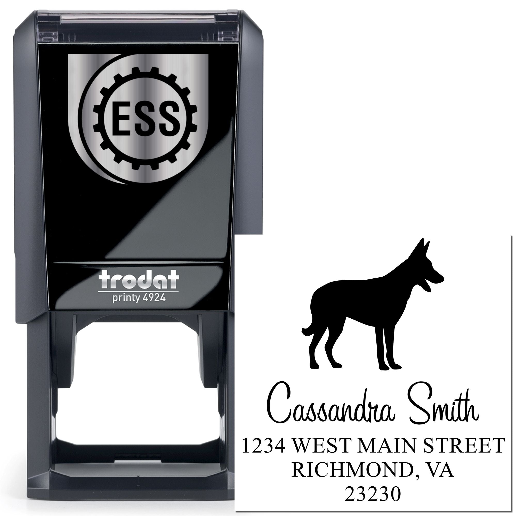 Self-Inking Belgian Malinois Customizable Mailing Address Rubber Stamp - Engineer Seal Stamps