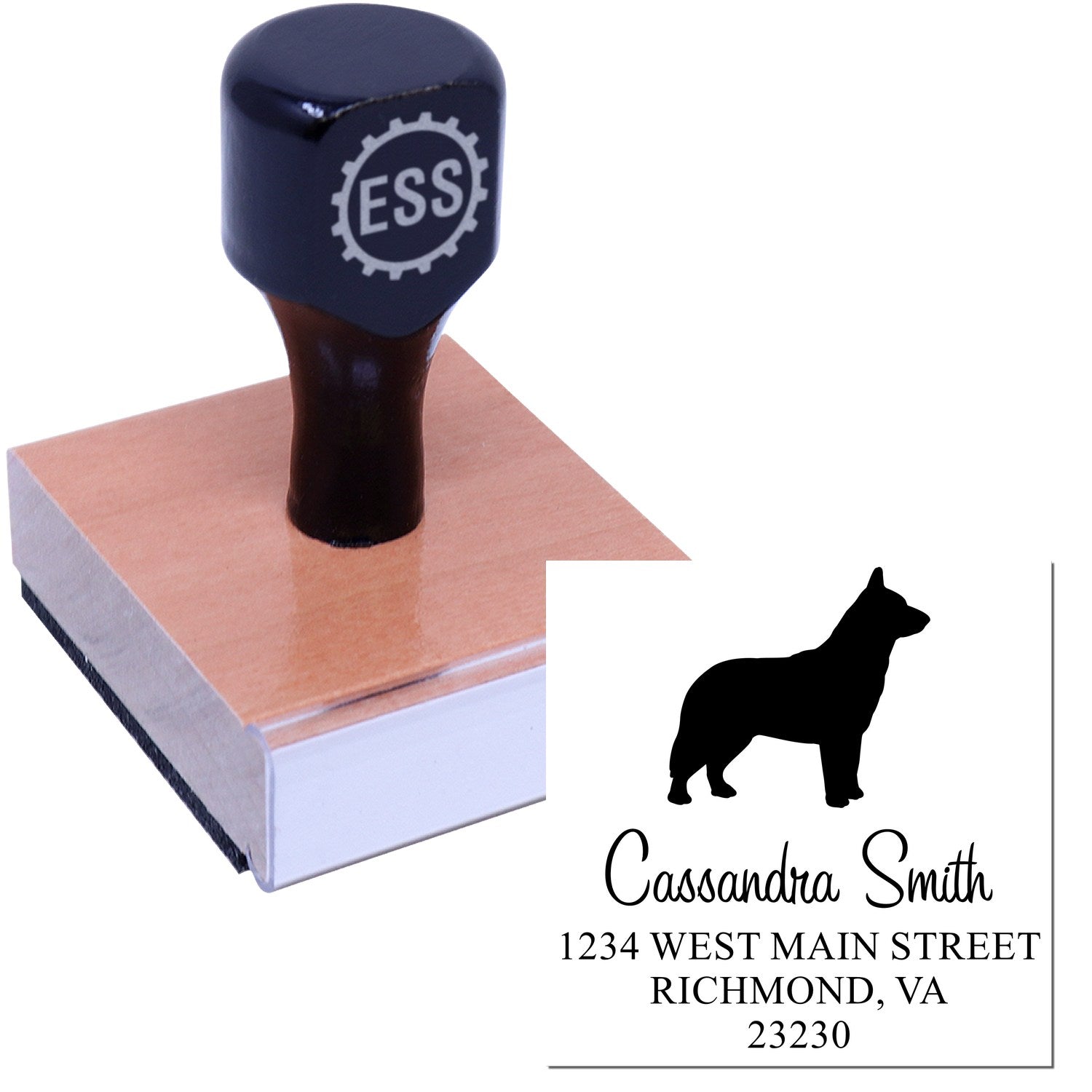 Wood Handle Blue Heeler Address Label Stamper - Engineer Seal Stamps