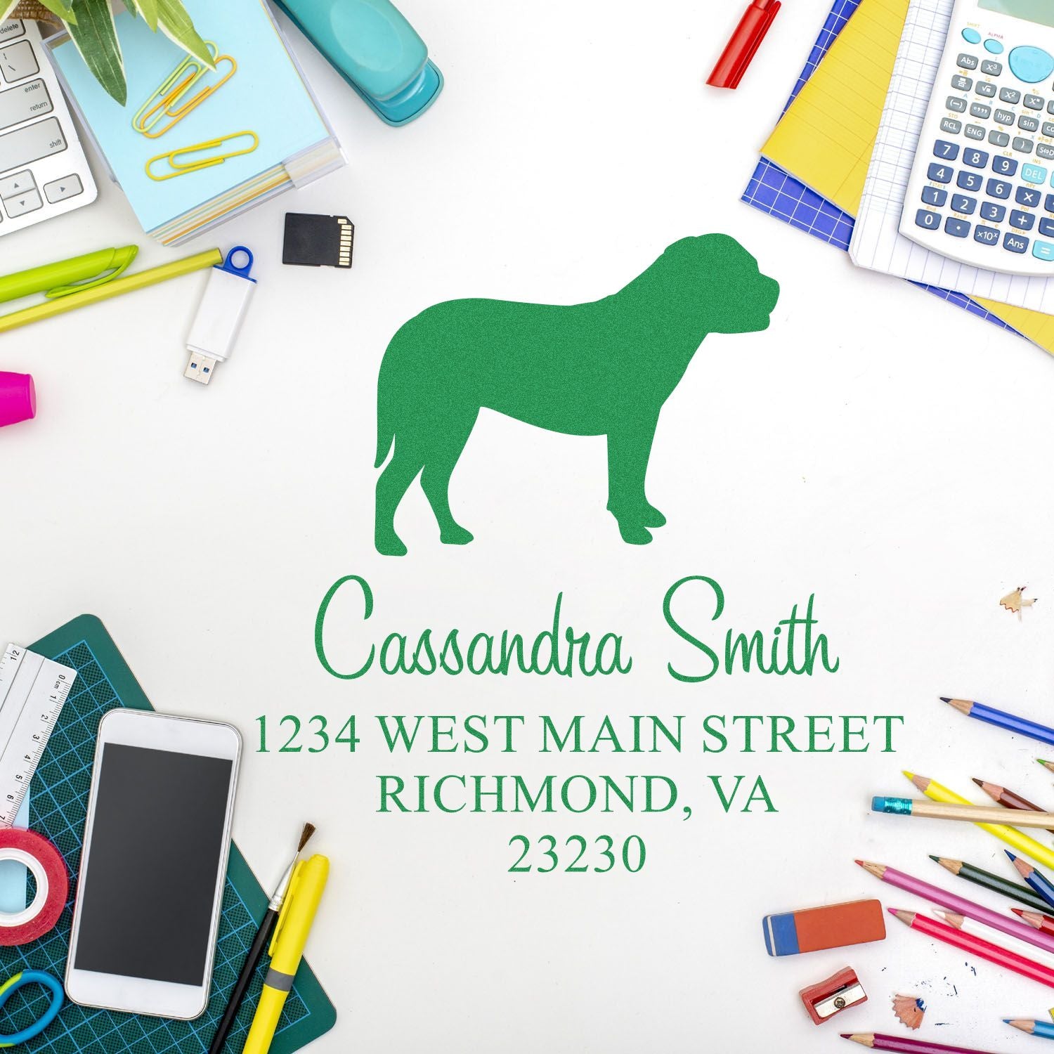 PSI Pre-Inked Bullmastiff Handcrafted Easy-To-Use Address Rubber Stamp - Engineer Seal Stamps