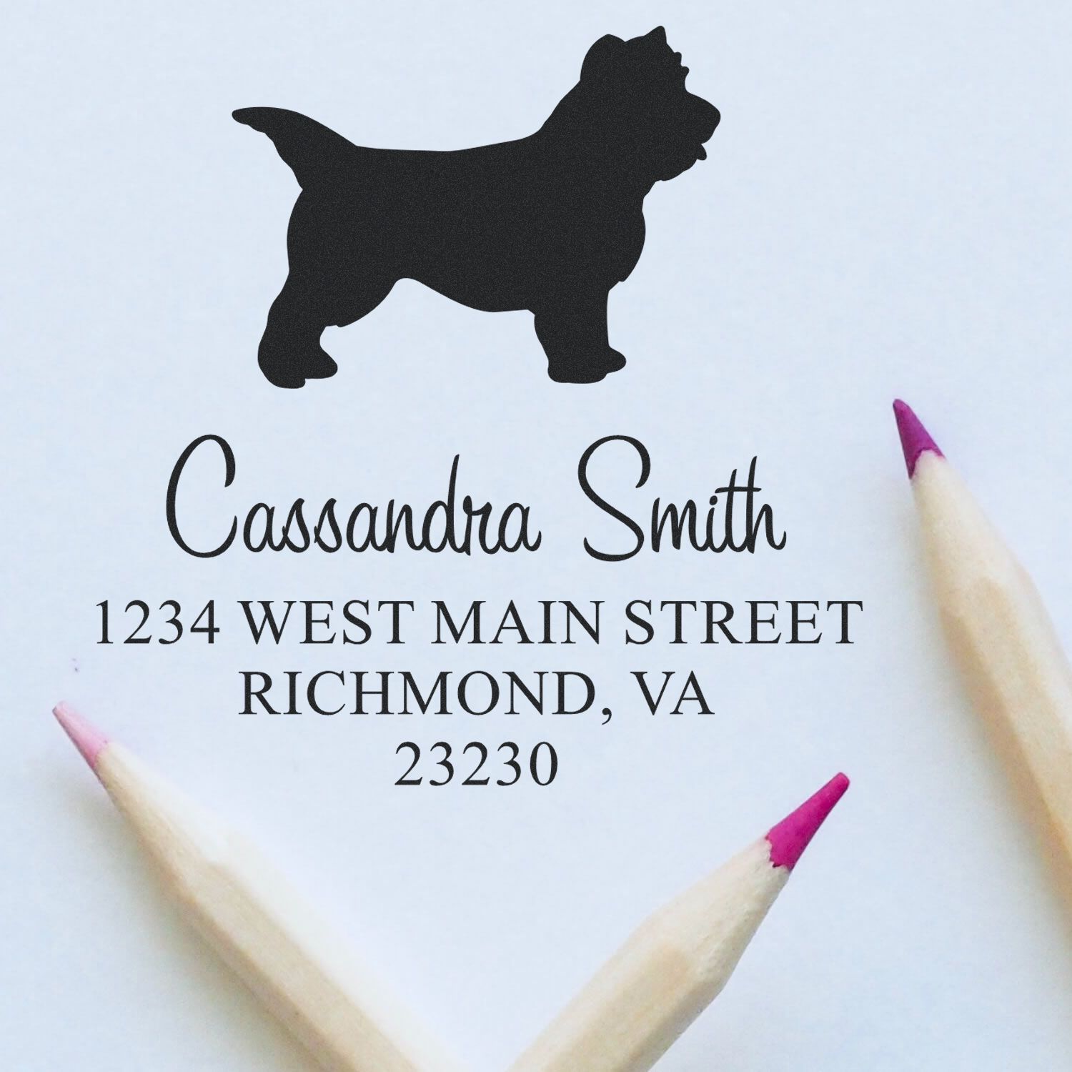 Wood Handle Cairn Terrier Address Return Stamp - Engineer Seal Stamps