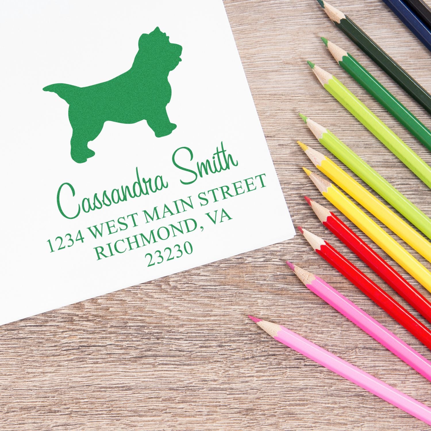 Slim Pre-Inked Cairn Terrier Personalizable Mailing Address Rubber Stamp - Engineer Seal Stamps