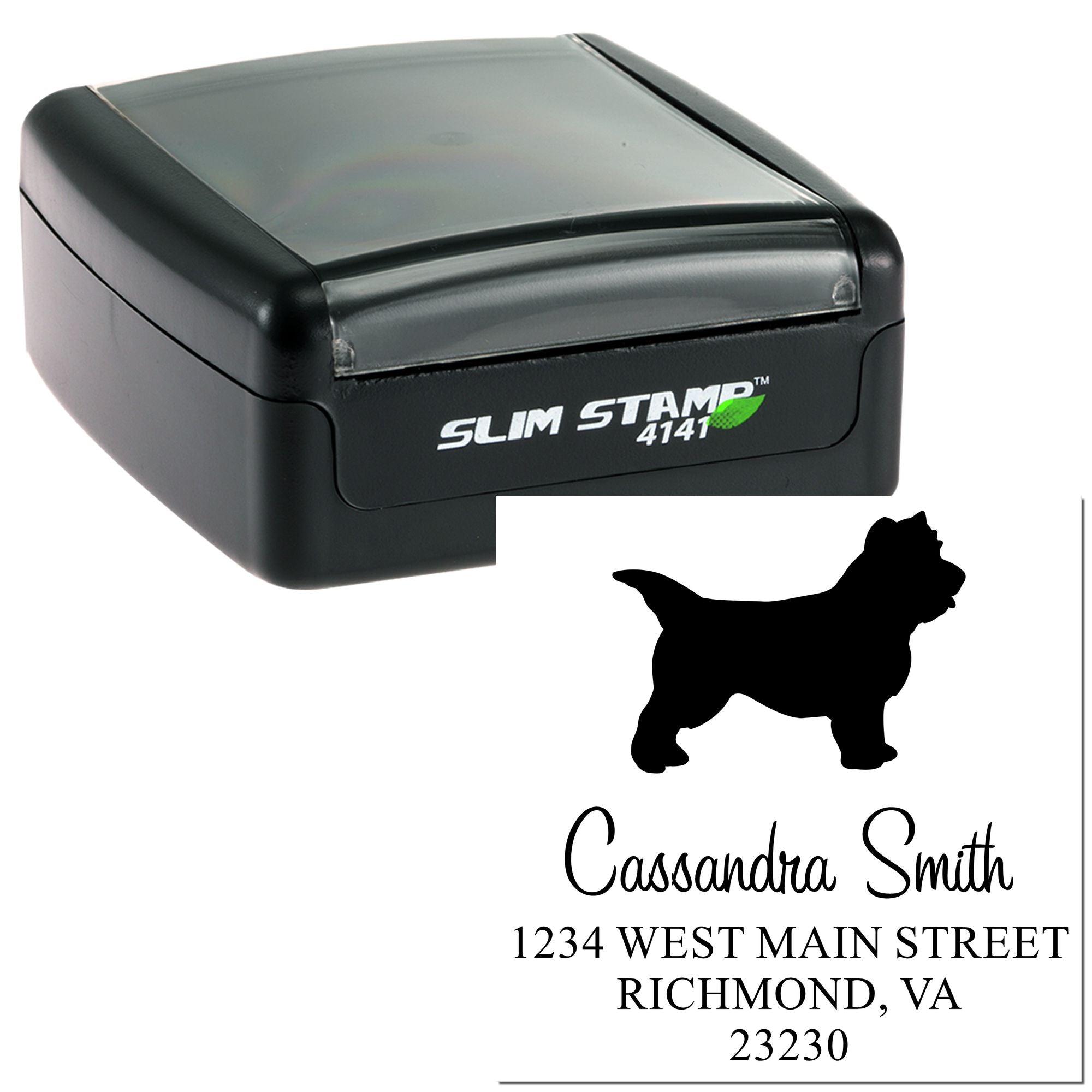 Slim Pre-Inked Cairn Terrier Personalizable Mailing Address Rubber Stamp - Engineer Seal Stamps