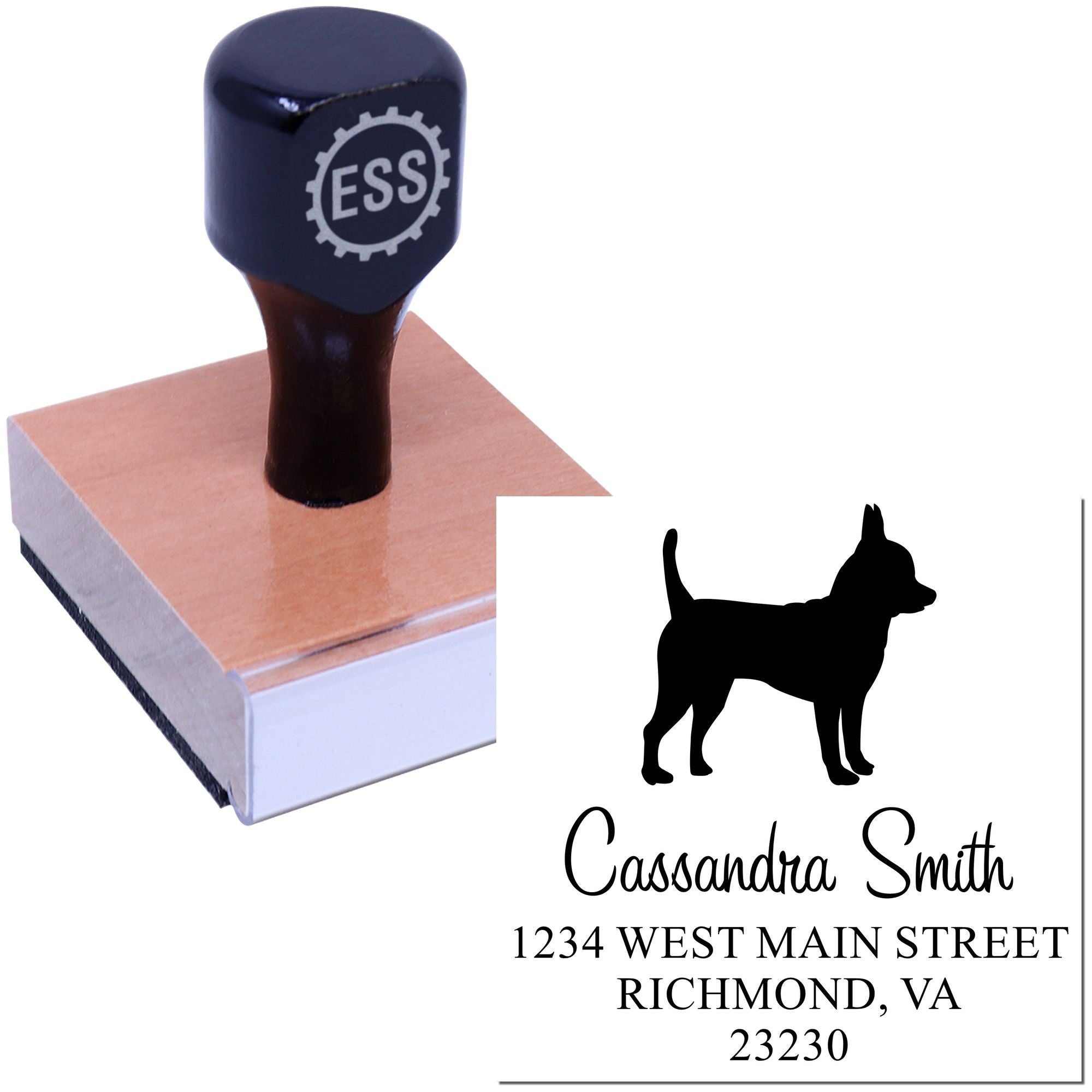 Wood Handle Chihuahua Address Return Stamper - Engineer Seal Stamps
