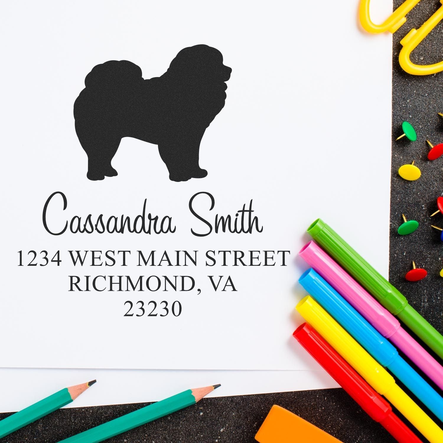 Wood Handle Chow Address Rubber Stamp - Engineer Seal Stamps