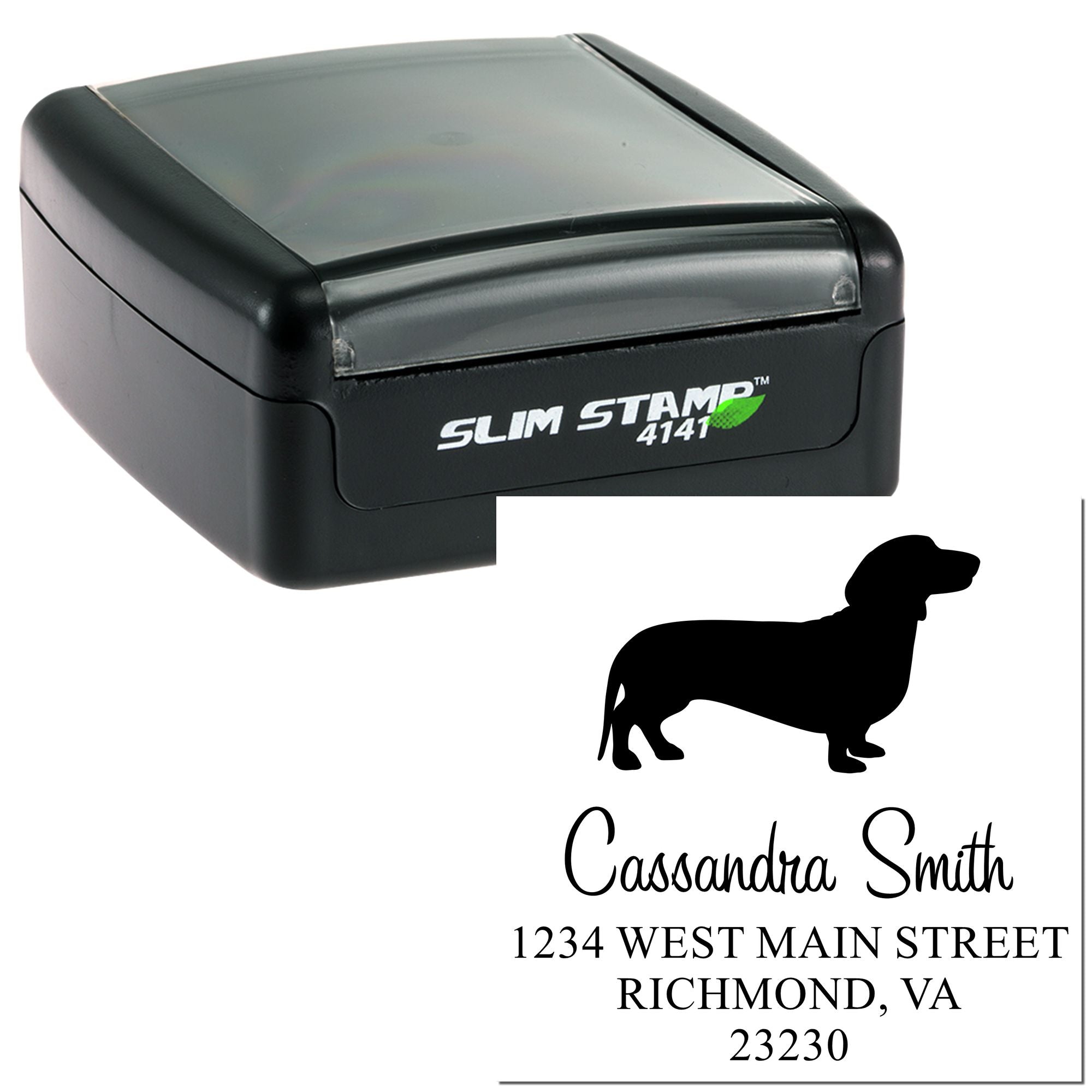 Slim Pre-Inked Dachshund Personalizable Mailing Address Stamper - Engineer Seal Stamps
