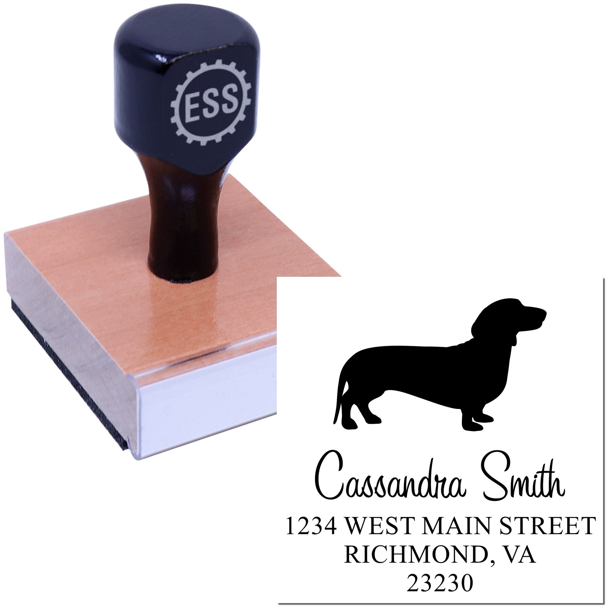 Wood Handle Dachshund Address Rubber Stamp - Engineer Seal Stamps