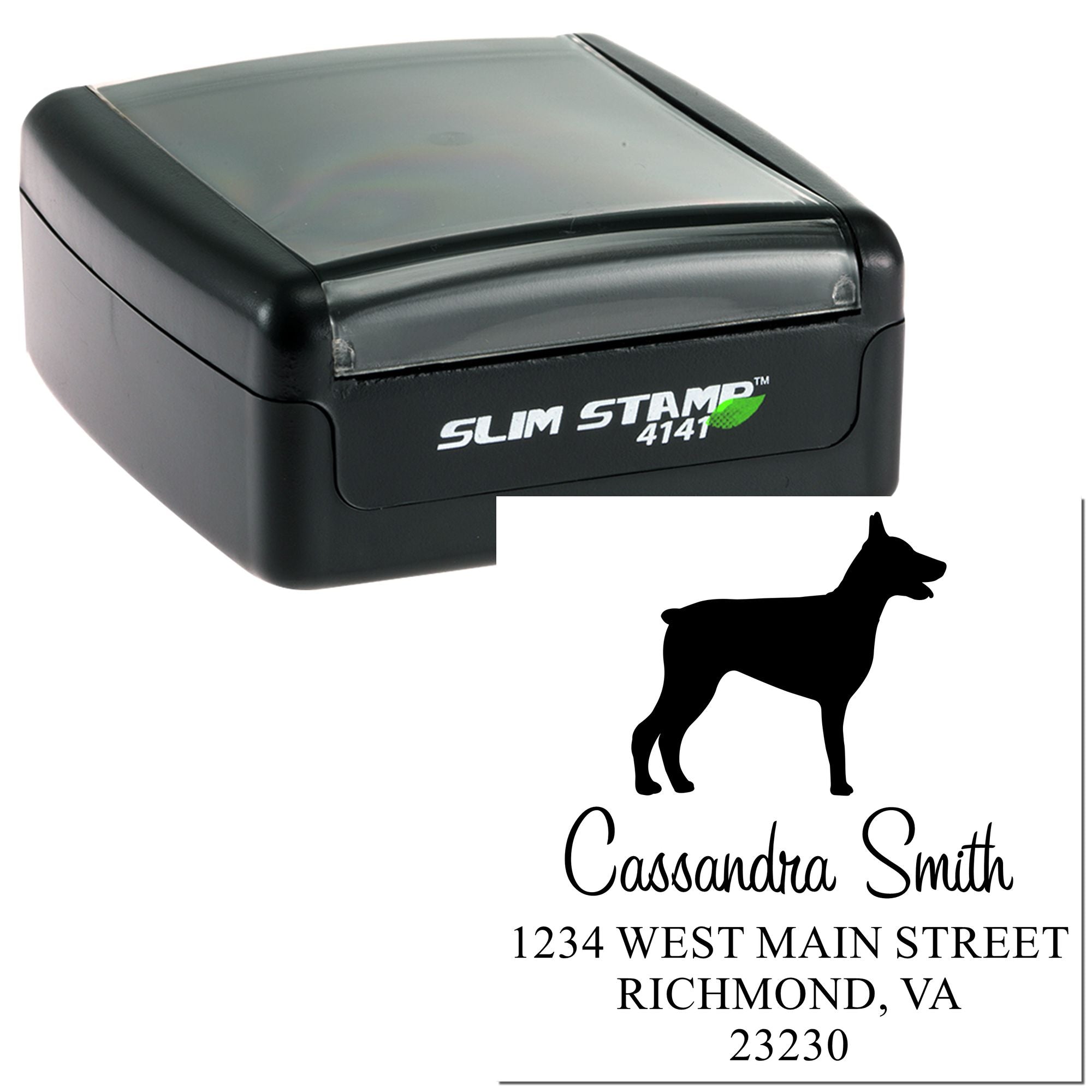 Slim Pre-Inked Doberman Personalizable Mailing Label Rubber Stamp - Engineer Seal Stamps