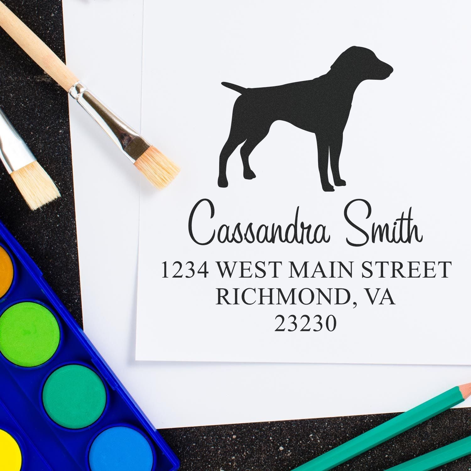 Slim Pre-Inked German Shorthaired Pointer Personalizable Mailing Label Stamp - Engineer Seal Stamps