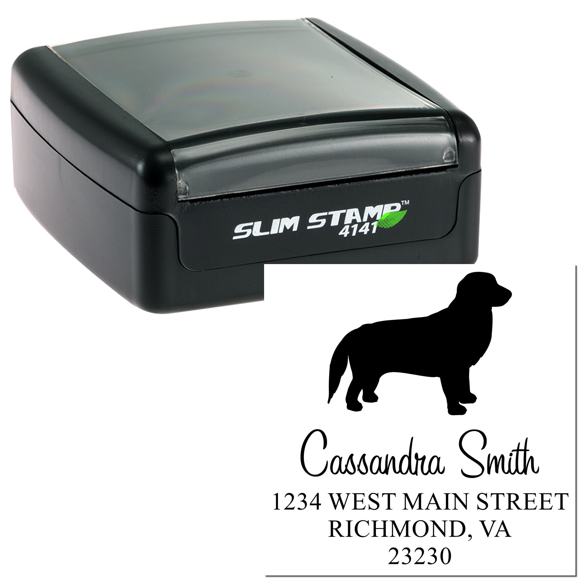 Slim Pre-Inked Golden Retriever Personalizable Mailing Label Stamp for Envelopes - Engineer Seal Stamps