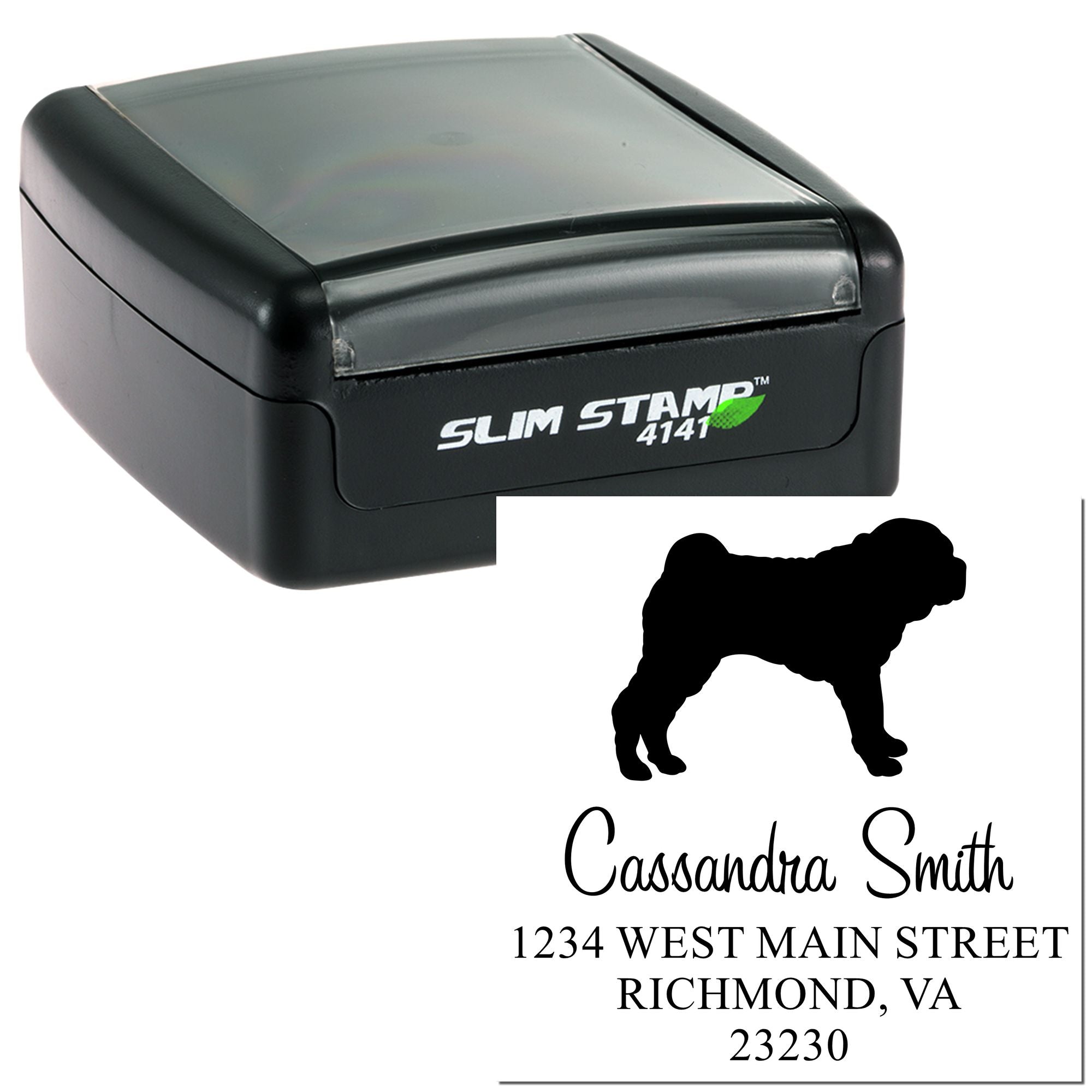 Slim Pre-Inked Shar Pei Personalizable Name and Address Stamp - Engineer Seal Stamps