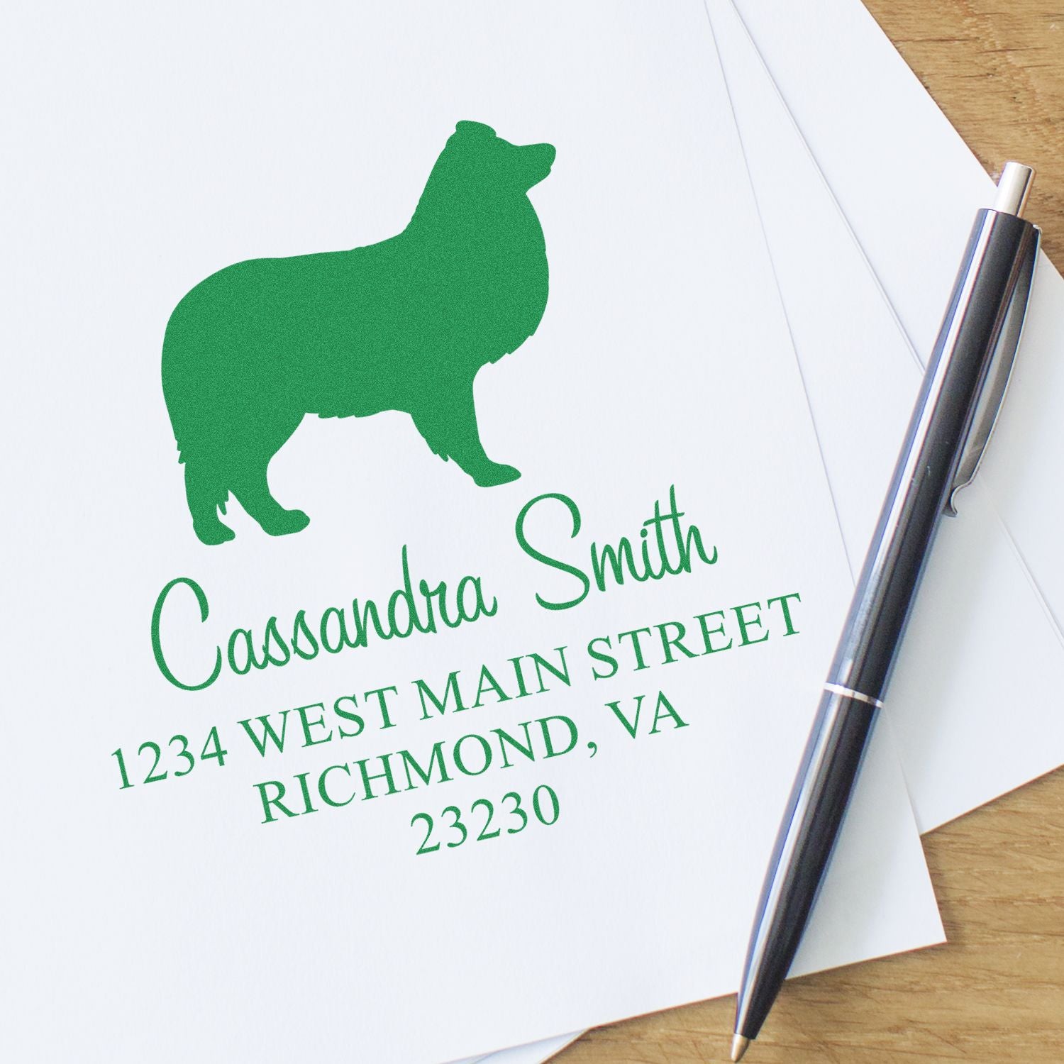 Wood Handle Shetland Sheepdog Custom Address Label Stamp - Engineer Seal Stamps