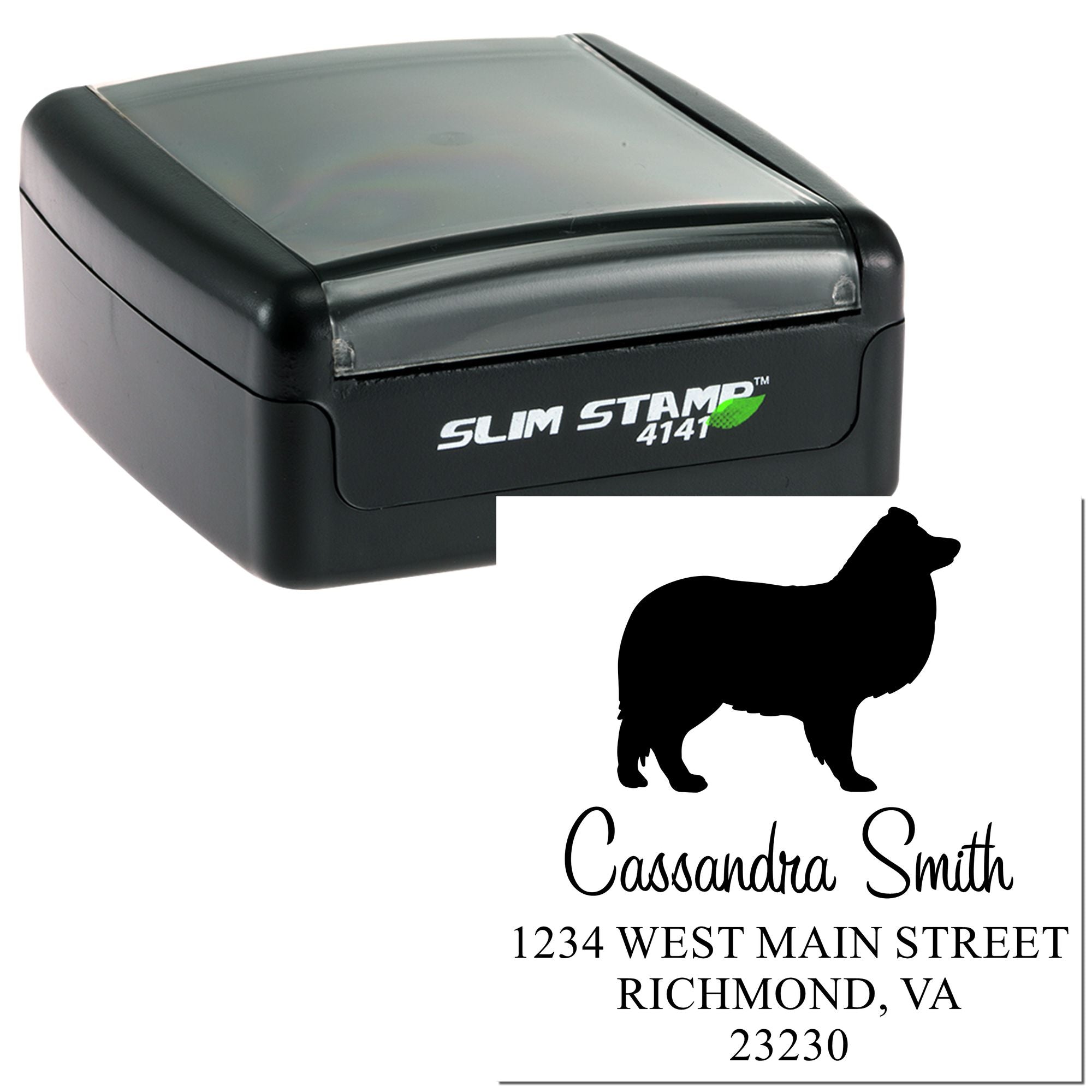 Slim Pre-Inked Shetland Sheepdog Personalizable Name and Address Stamp - Engineer Seal Stamps